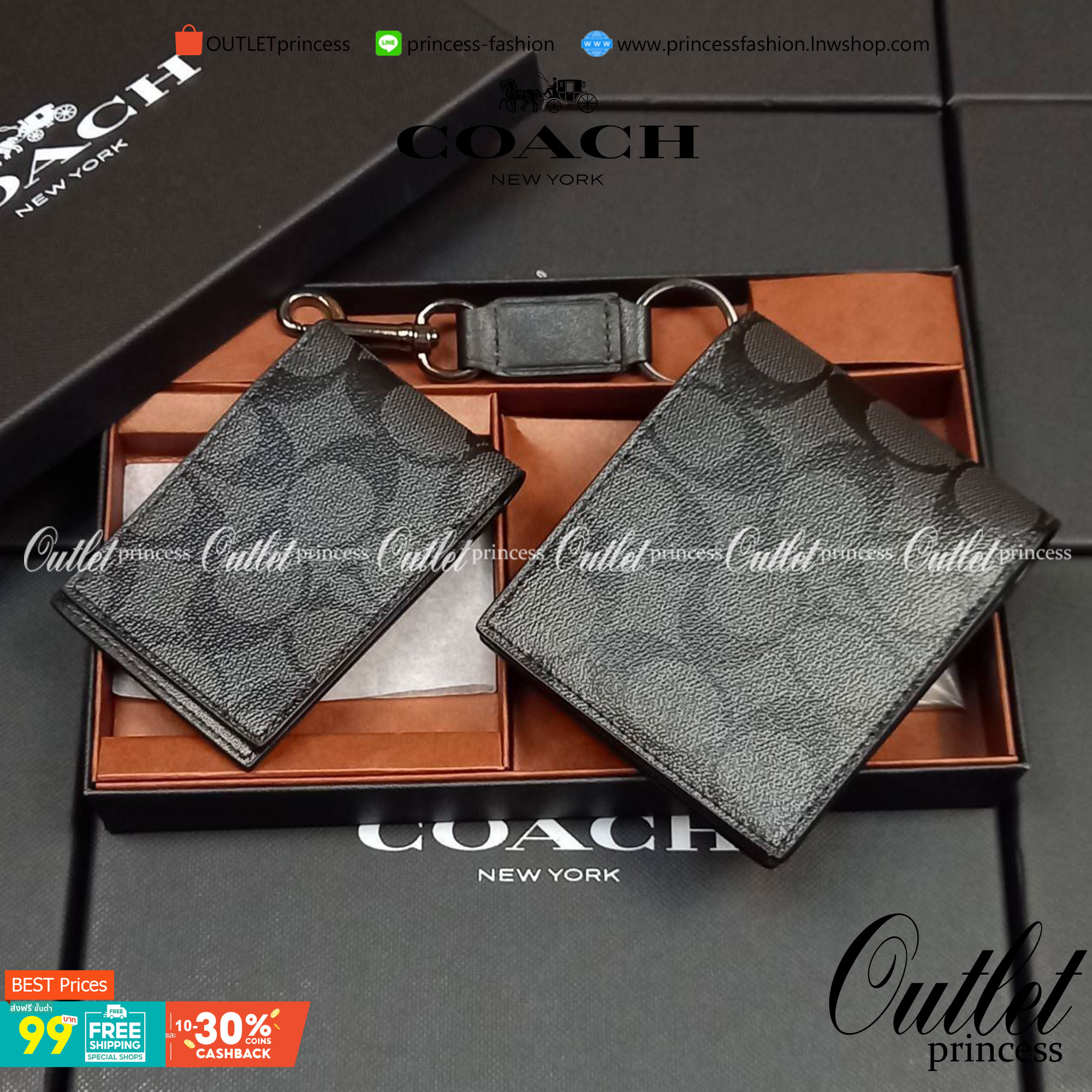 COACH COMPACT ID WALLET IN SIGNATURE WITH KEY FOB LIMITED BOX(COACH F74993)🍁กระเป๋าสตางค์ใบสั้น มาพร้อมใบลูกแบบแพ๊คคู่ +พวงกุญแจ//วัสดุหนังแคนวาสคุณเยี่ยมสลับหนังแท้ ทรงสวยคลาสสิคได้ใจใครหลายๆคนไปเรียบร้อย โดดเด่นลงตัวมาก ใส่บัตร ธนบัตร ครบมาก **เ