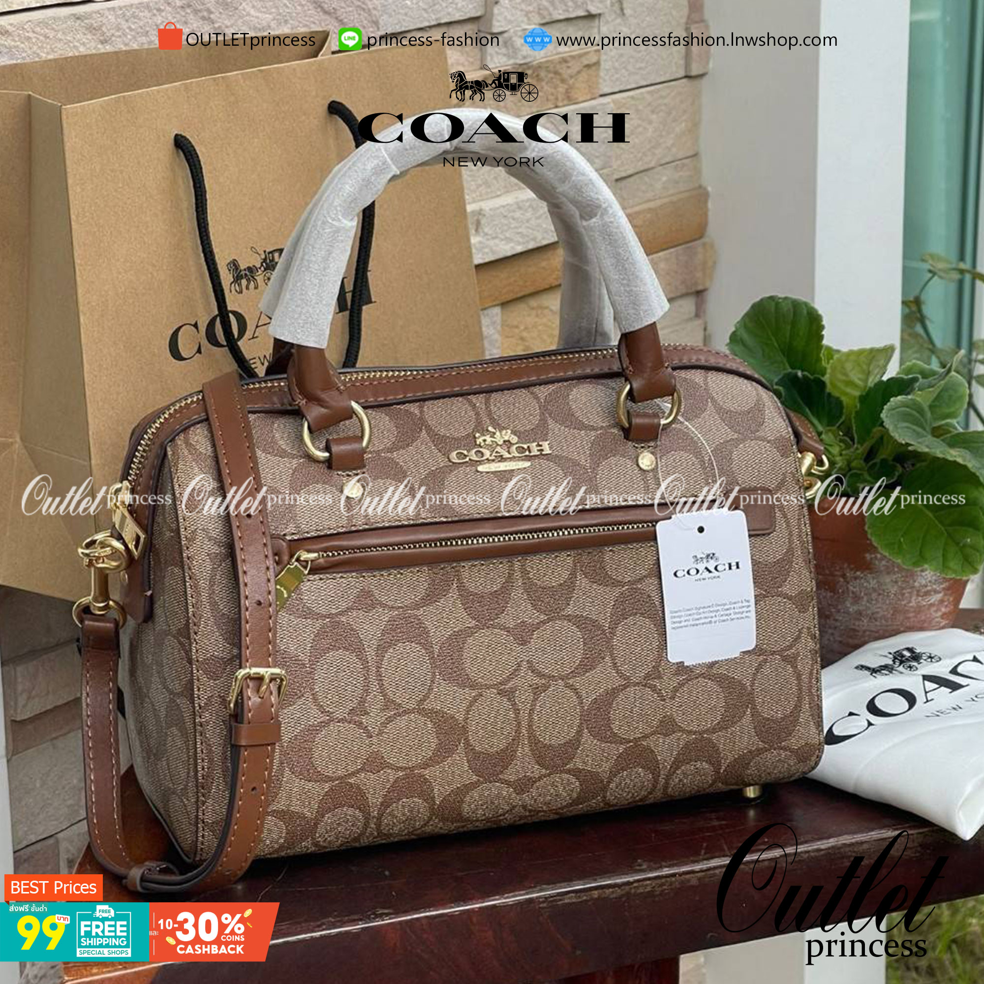 COACH Signature Canvas Rowan Satchel Crossbody จุดเด่นของกระเป๋าทรงsatchel bag คือรูปทรงของกระเป๋าดูแข็งแรง มั่นคง ไม่เสียทรงง่าย มาพร้อมหูหิ้วที่ด้านบนของกระเป๋า ลายแคนวาสที่เป็นซิกเนเจอร์แบบเอกลักษณ์ ช่องใช้งานทุ้งภายในและภายนอก นอกจากนี้ กระเป๋าประเภทน