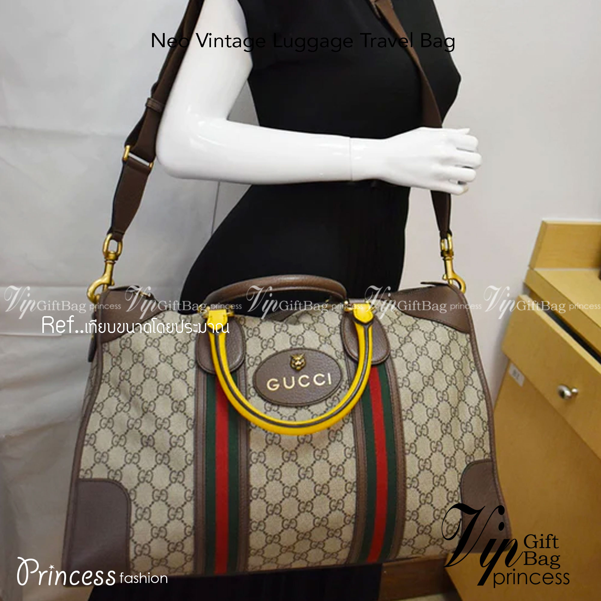 GUCCI Neo Vintage Monogram Travel Bag / Gucci Duffle bag กระเป๋าเดินทางใบใหญ่ มาพร้อมสายสะพายที่สามารถถอดได้ ให้คุณเลือกสะพายไหล่หรือถือได้