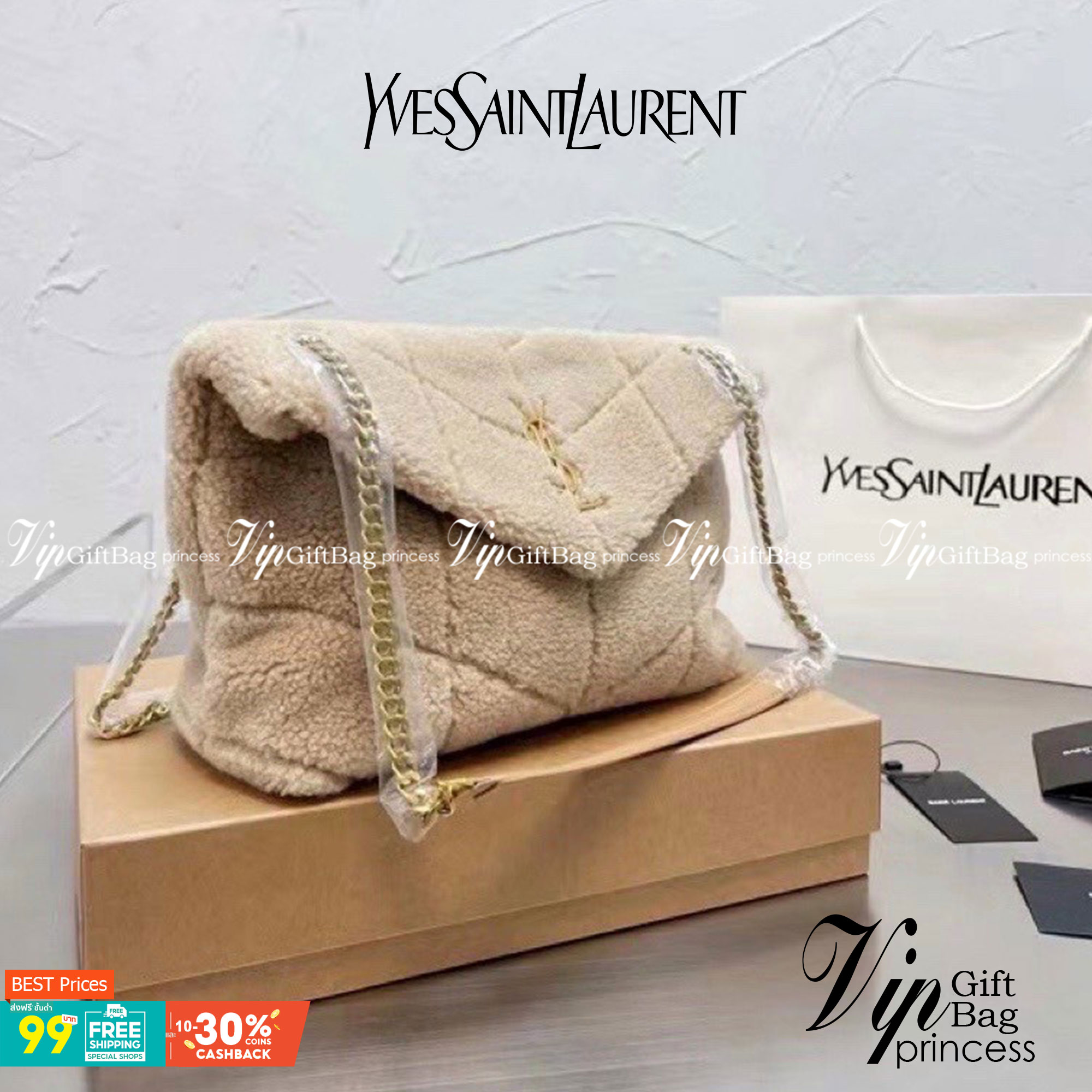YSL Yves Saint Laurent Puffer Shearling Shoulder Bag กระเป๋าสะพายงานขนนุ่มๆ เปิดหน้า ติดโลโก้อะไหล่แบรนด์สีทองด้านหน้า งานดูดีมีระดับมากค่ะ ปั้มทุกจุด งานเป๊ะมากก สายสามารถดึงสั้นยาวได้ นุ๊มนุ่ม ละมุน น่ารักมากกค่าา