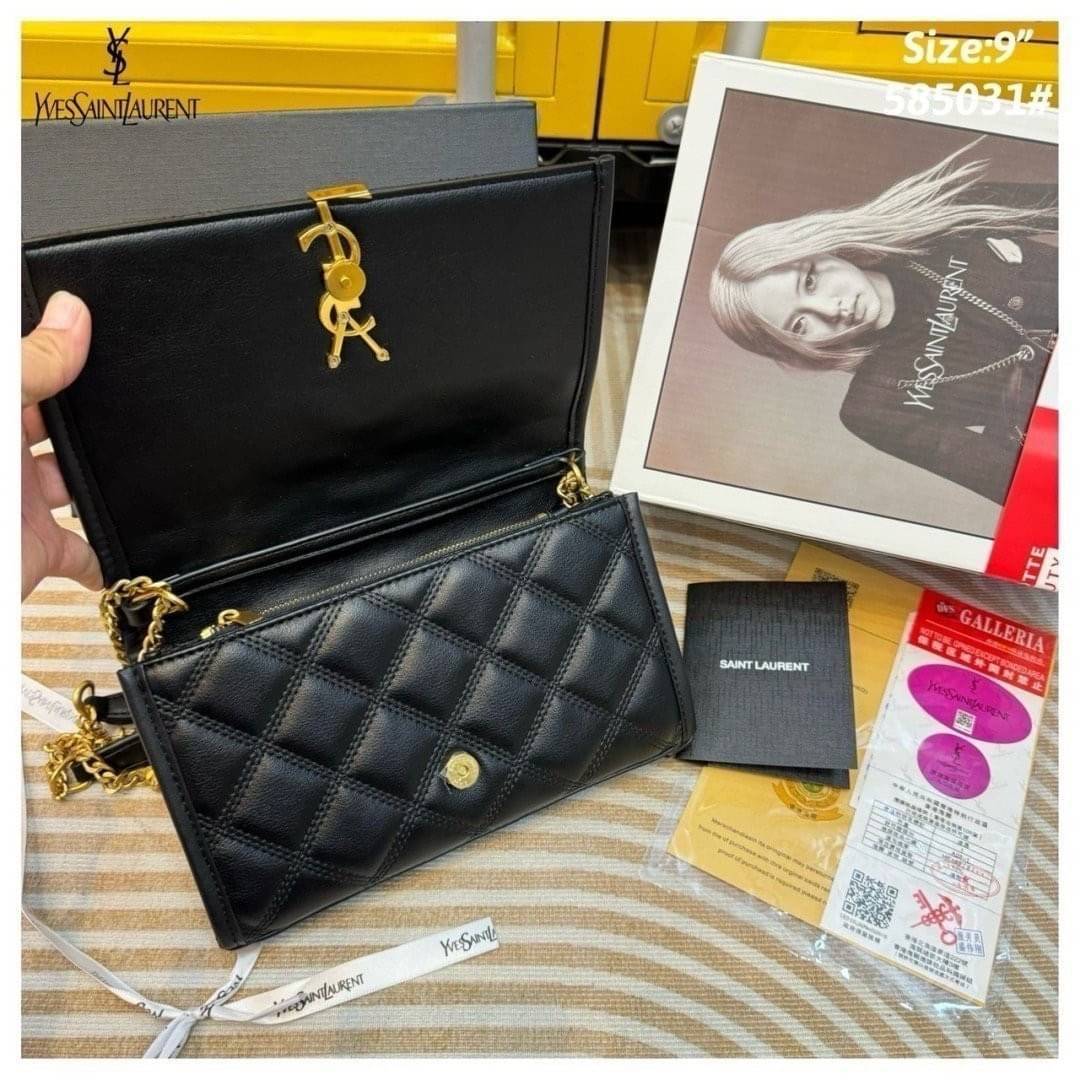 YSL angie chain bag / YSL Clutch Bag กระเป๋าสะพายทรงคลัช ถือออกงานได้สวยโดดเด่น รูปทรงคลาสสิคใช้งานง่าย ภายในแบ่งเป็นช่องซิป และช่องใส่บัตรสะดวกใช้งาน