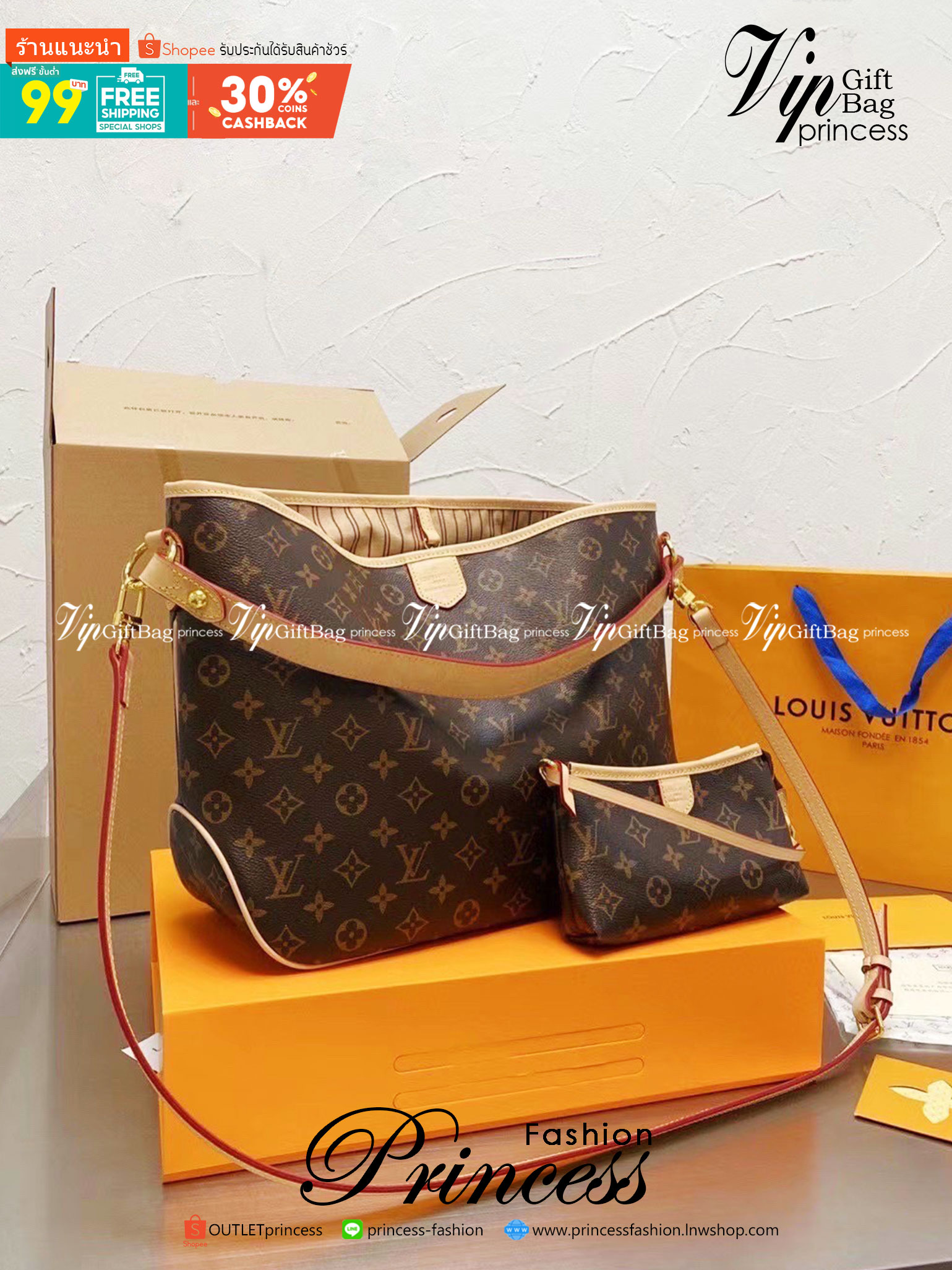 Louis Vuitton Monogram Delight Canvas / LV Delight Tote Bag กระเป๋าสะพายข้างทรงสูงใบใหญ่หนังแกะสังเคราะห์ หูหิ้วปั้มโลโก้ ด้านในมี1ช่องซิป 1ช่องใส่ของจุกจิ๊ก มาพร้อมกระเป๋าเล็กน่ารักใส่ตังค์ คุ้มสุดๆ อะไหล่ทองหรูหรา มีสายยาว ถอดสายได้ ปรับระดับได้ จุของได