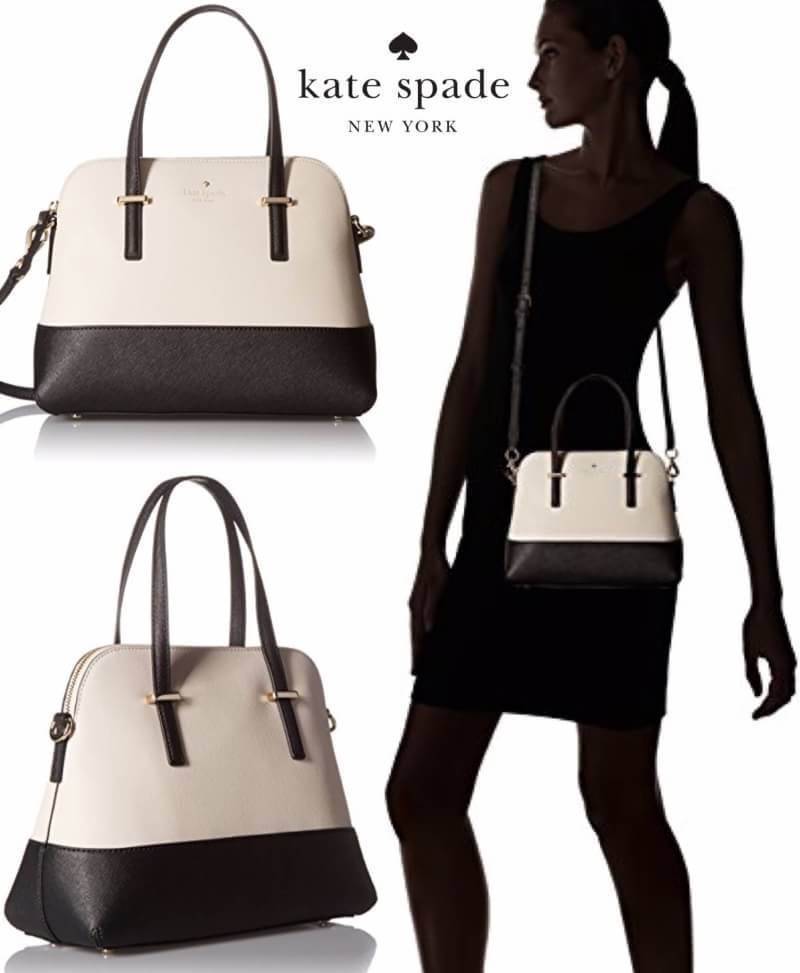 Kate Spade New York Cedar Street Maise CrossBody Bag กระเป๋าถือหรือสะพาย หนังลาย Saffiano สีทูโทนดำขาว สวยอยู่ทรงอด้านหน้าประดับ logo brand เปิดปิดด้วยซิป ภายในมีช่องซิป และช่องเล็ก ใส่กระเป๋าสตางค์ใบยาว ของใช้ ได้เยอะ มีหมุดรองฐานกันรอยสี่มุม มาพร้อมสายส