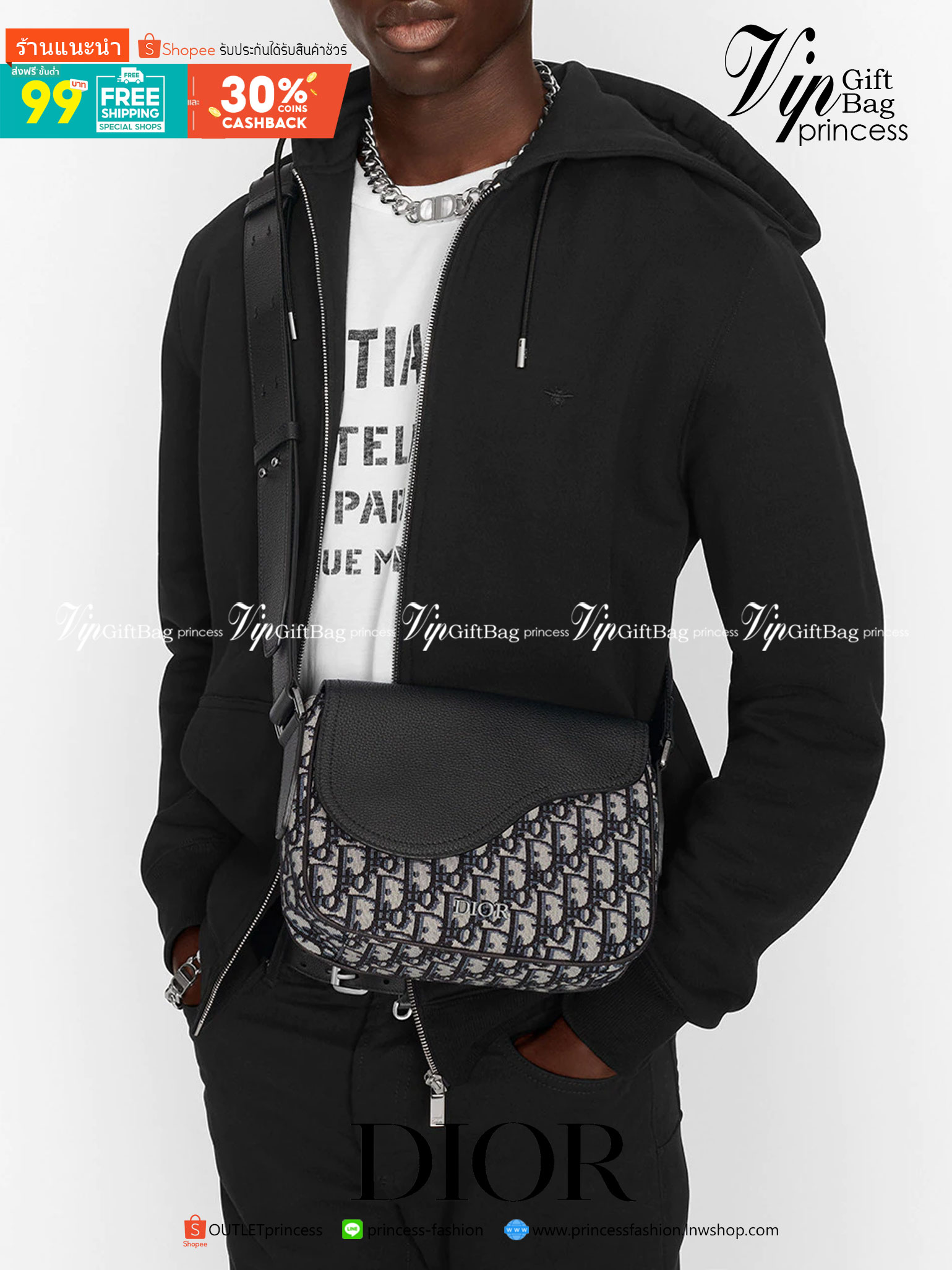 หนังแท้ DIOR MINI SADDLE MESSENGER BAG Beige and Black Dior Oblique Jacquard and Black Grained Calfskin พร้อมส่งที่ไทย งานหนังแท้และผ้าแจ็คการ์ดออริจินอล ภาพสินค้าถ่ายจากงานขายจริง ใช้งานต่างประเทศได้