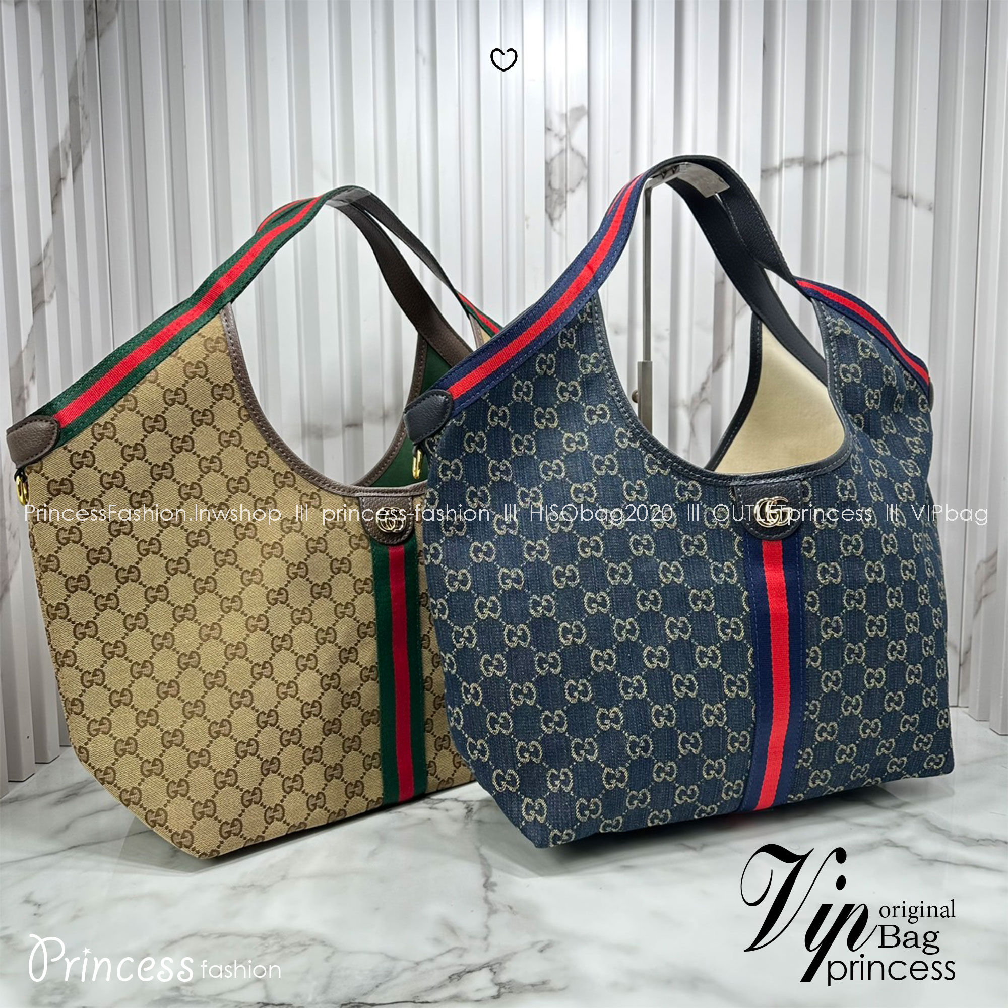 ORI หนังแท้ | Gucci Giglio Large tote bag / Monogram / Denim กระเป๋าทรงสะพายทรงโท้ทใบใหญ่ ดีไซน์ใหม่ล่าสุด สวยหรู่เท่มาก มาพร้อมใบเล็กเข้าเซ็ท พร้อมสายสะพายยาวเขียวแดงเป็นเอกลักษณ์ ภายในโล่งกว้าง จุของได้เยอะจุใจ