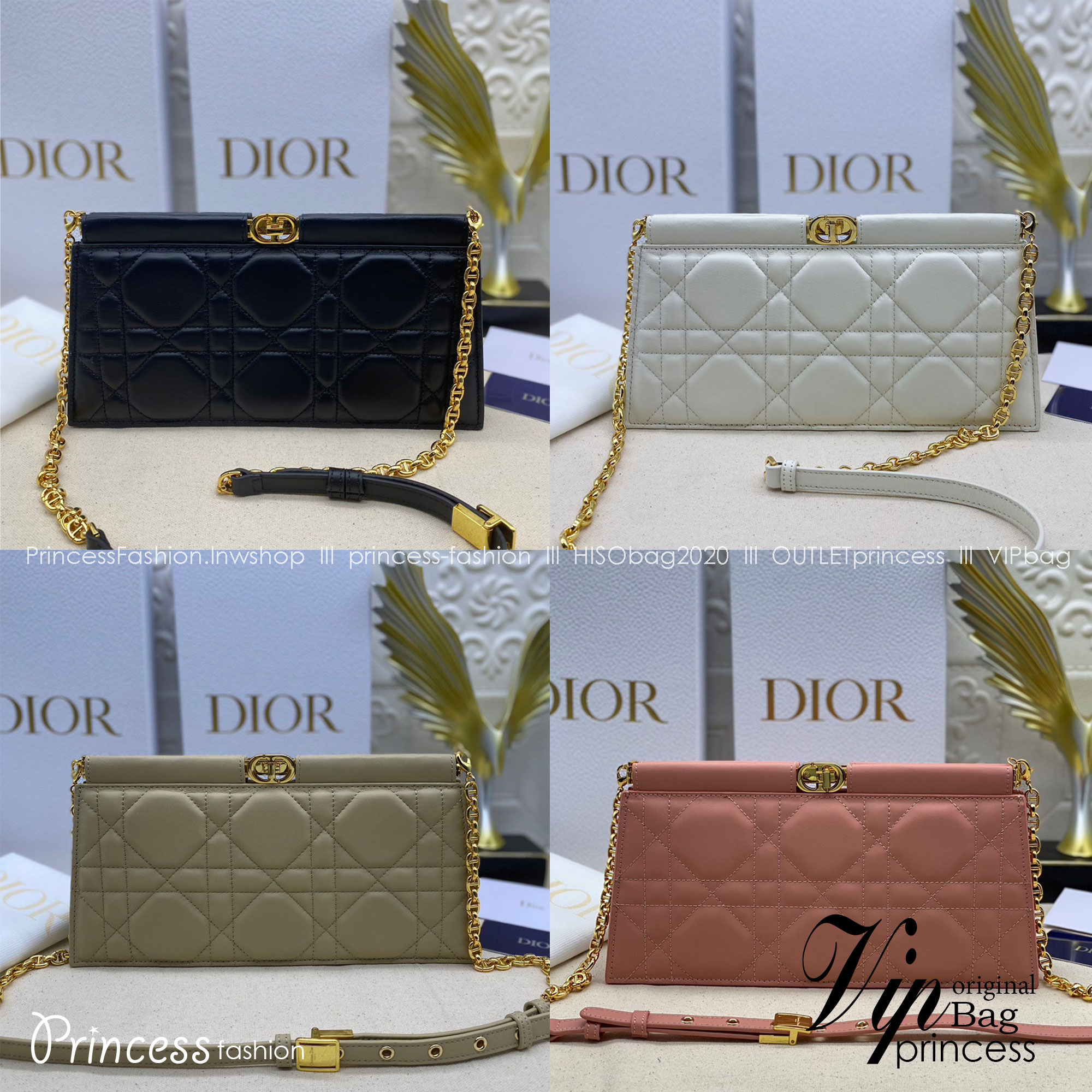 Dior Caro Colle Noire Clutch with Chain Cannage / DIOR Clutch / DIOR BAG พร้อมส่ง 4 สี กระเป๋าสะพายทรงคลัท ดีไซน์เรียบหรู ดูแพง รุ่นนี้คือ ถือแล้วผู้ดีมากค่ะ