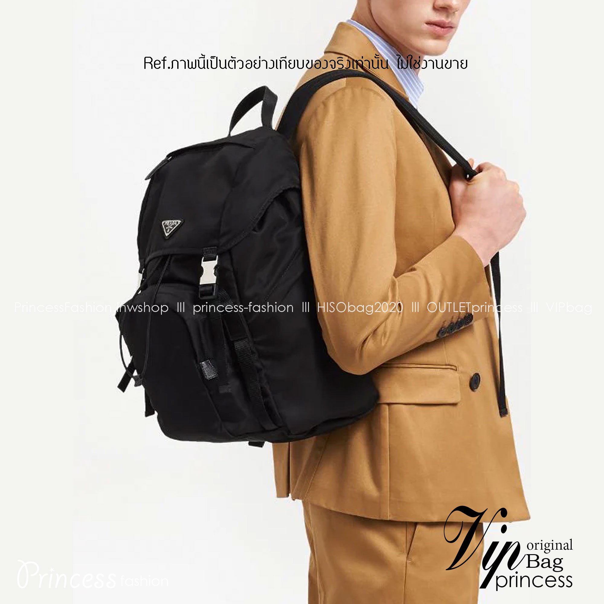 Prada logo-plaque multi-pocket backpack / PRADA backpack พร้อมส่งที่ไทย กระเป๋าเป้ไนล่อนพราด้า **สินค้าเกรดท็อปออริจินอล 1:1 สลับแท้ ใช้งานต่างประเทศได้ งานสวยตามรูป ภาพถ่ายจากงานขายจริง