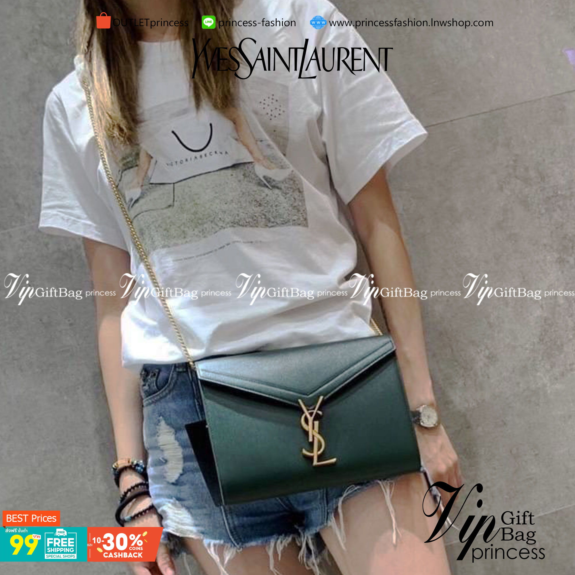 VIP 】YSL SAINT LAURENT Cassandra Chain Envelope Flap Bag กระเป๋าสะพายทรงแมสเซนเจอร์ น้อยแต่มากต้องยกให้รุ่นนี้เลยค่ะ มาพร้อมสายโซ่ทอง งานเปิดหน้าอะไหล่ทองสุดหรู วัสดุหนังแท้ Calfskin ทรงสี่เหลี่ยมหนังสวยหรูอยู่ทรงเปิดปิดด้วยฝาปิดโลโก้แบรนด์อะไหล่ทอง ภายใน