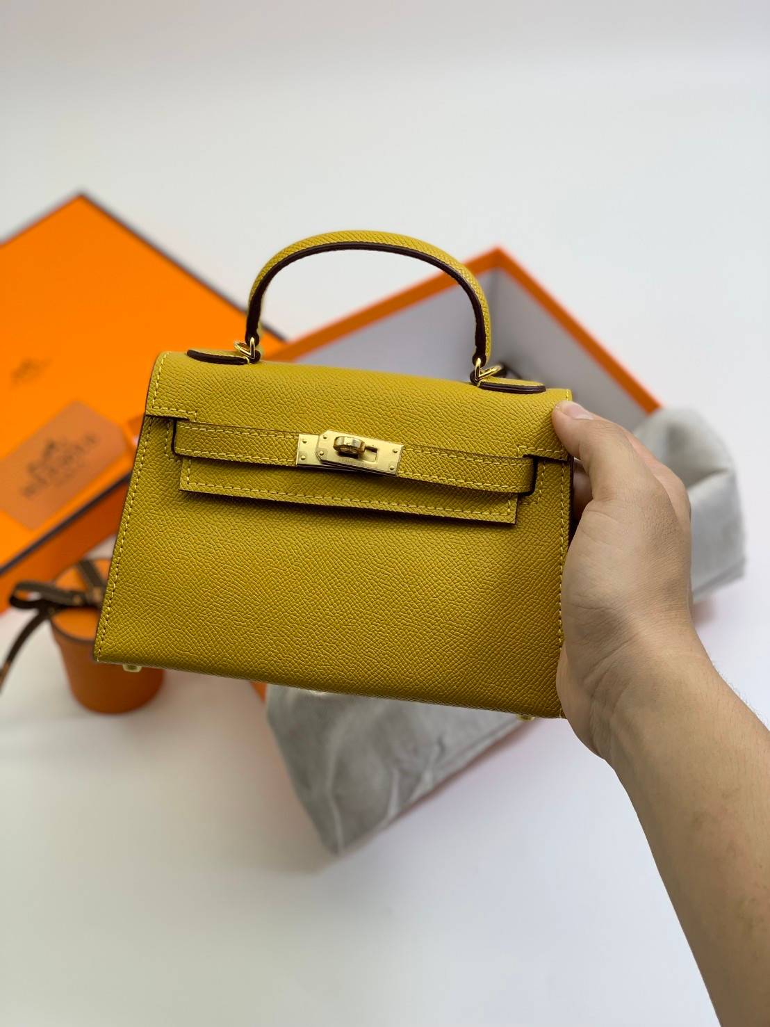 VIP หนังแท้ 】HERMES KELLY 20 MINI SELLIER GOLD EPSOM GOLD HARDWARE