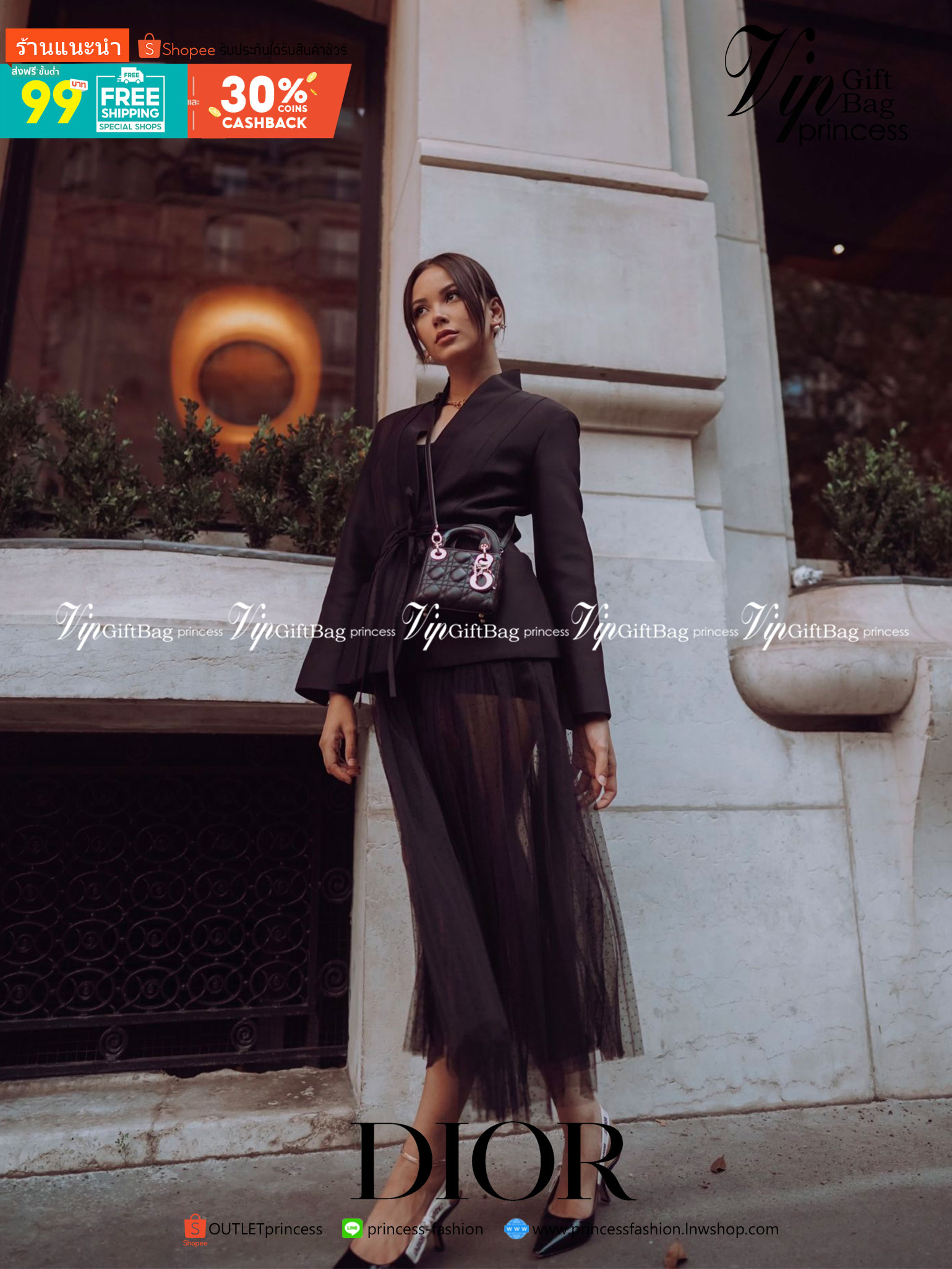 VIP 】หนังแท้ CHRISTIAN DIOR MICRO LADY DIOR BAG Cannage Lambskin