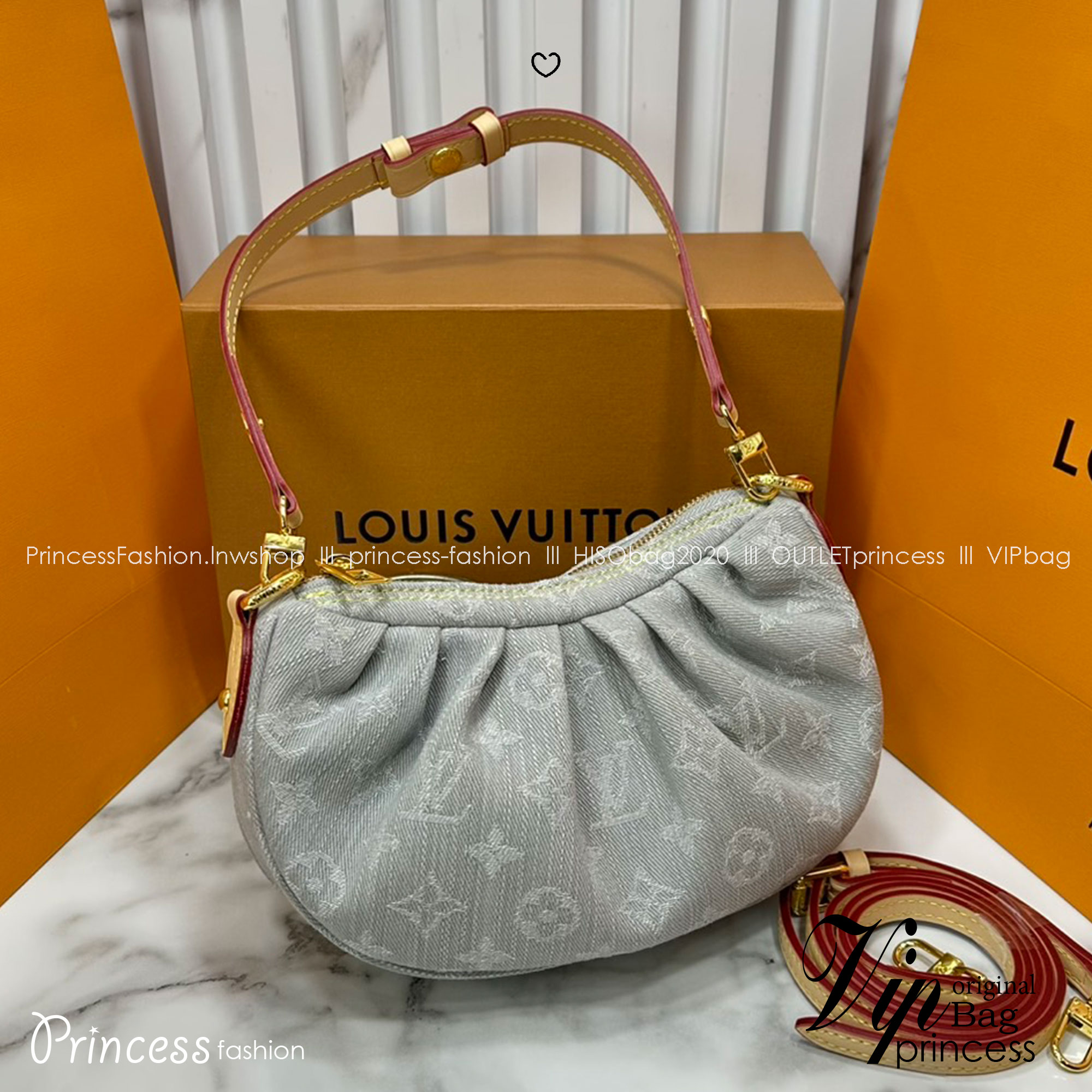 ORI หนังแท้ | LV Pochette Valley bag Grey Denim / LV Hobo Bag กระเป๋าสะพายทรงโฮโบ ปรับลุคใหม่ด้วย Monogram Denim นำเสนอดีไซน์คลาสสิกสไตล์ร่วมสมัย