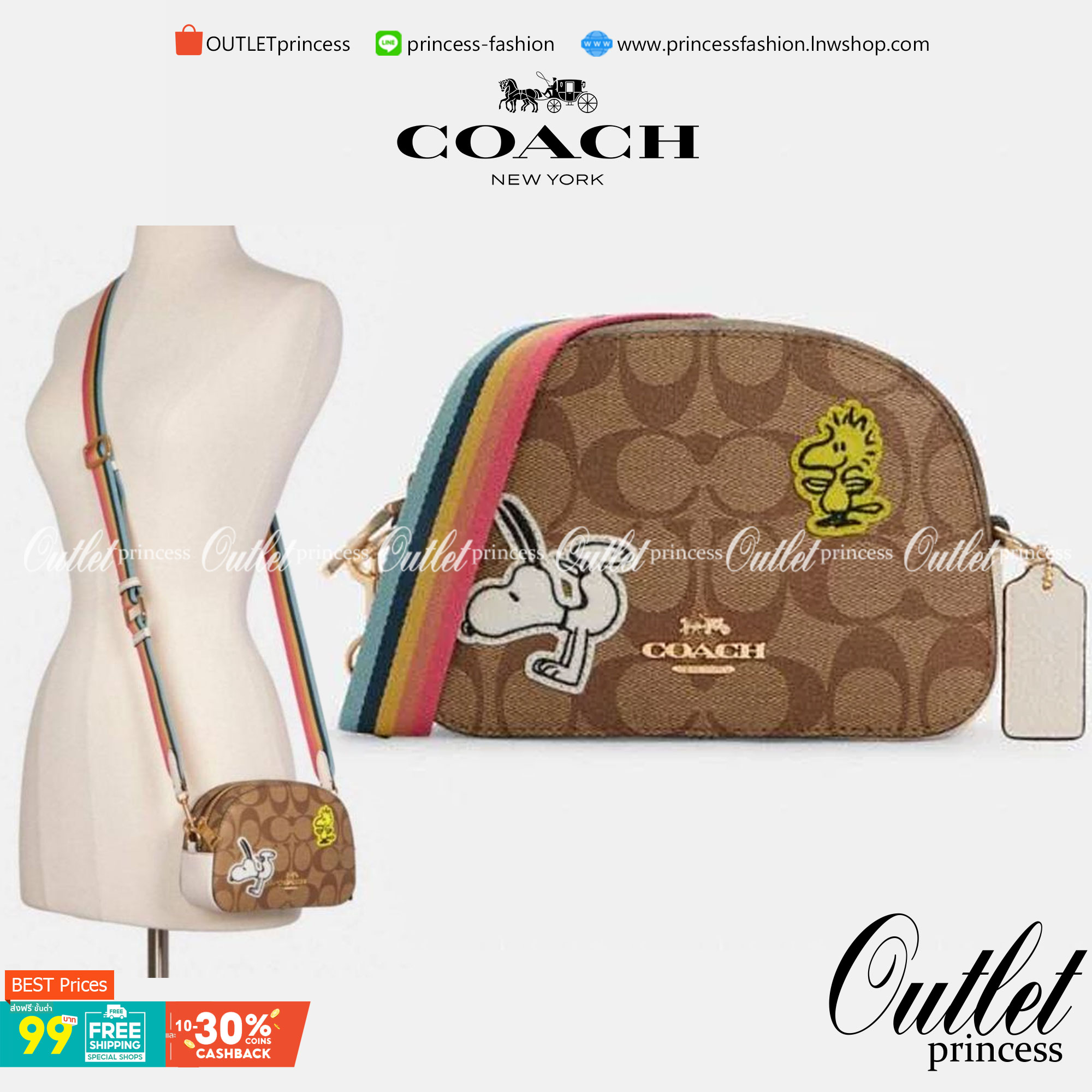 OUTLET 】COACH SNOOPY x PEANUTS MINI SERENA SATCHEL IN SIGNATURE CANVAS sling crossbody 4238 Coach Original Limited Edition Collection กระเป๋าครอสบอดี้ทรงยอดฮิต ขนาดกะทัดรัด คอลเลคชั่นพีนัท รุ่นนี้สามารถใช้ยูนิเซ็กส์ได้เลย สาวๆหนุ่มๆได้หมดไม่เกี่ยง!! รูปทร