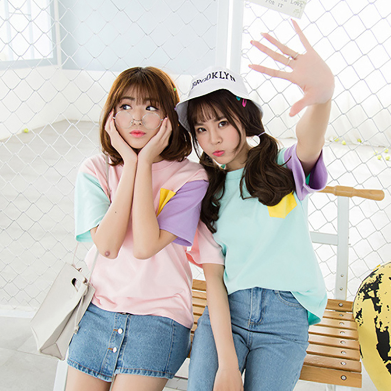 พร้อมส่ง ⭐️ Pastel tops เสื้อยืดแขนสั้นแต่งสีพาสเทล (สีมินต์)