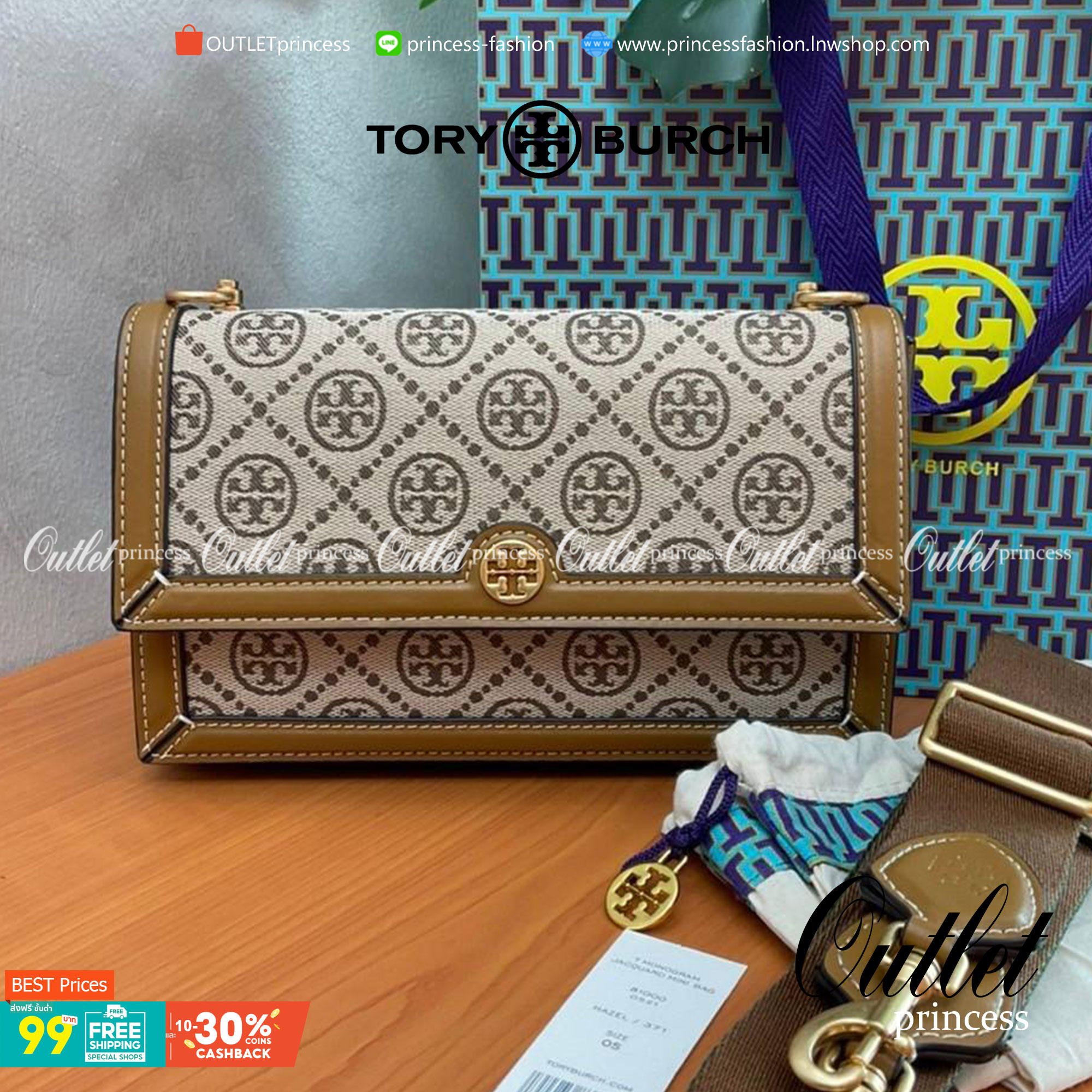 TORY BURCH 81000 MINI T MONOGRAM JACQUARD SHOULDER BAG คอลเลคชั่นฤดูใบไม้ผลิ 2021 กระเป๋าสะพายรุ่นใหม่จาก Tory Burch ดีไซน์สวยคลาสสิค แฝงไว้ด้วยความหรู ลวดลายผ้าแจ็คการ์ด T Monogram บนกระเป๋า Tory Burch นี้ เป็นการยกย่องให้กับงานควิลท์ชาวเพนซิลเวเนียดัตช์