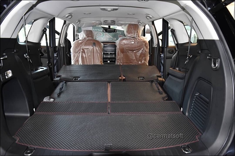 ยางปูพื้นรถยนต์ ISUZU MU-X 2021 พรมกระดุมเม็ดเล็ก สีดำด้ายแดง รวมแผ่นท้าย ชุดปิดเบาะหลังตอน2-3 เต็มคัน