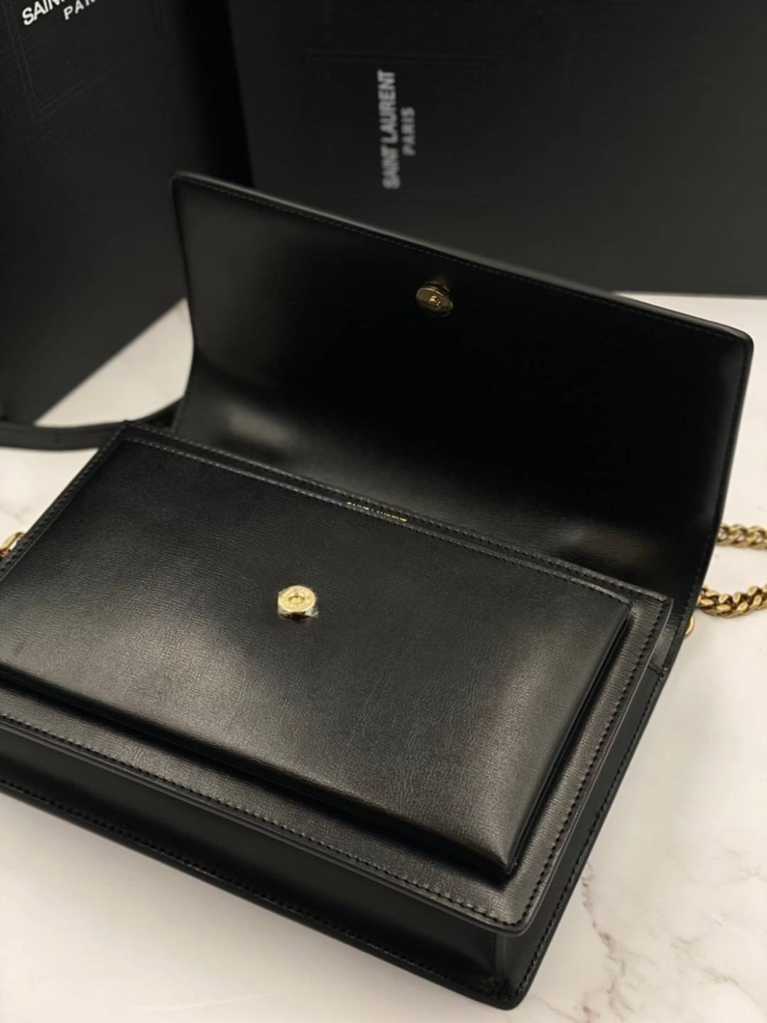 หนังแท้ YSL SAINT LAURENT SUNSET MEDIUM IN SMOOTH LEATHER SHOULDER BAG - BLACK