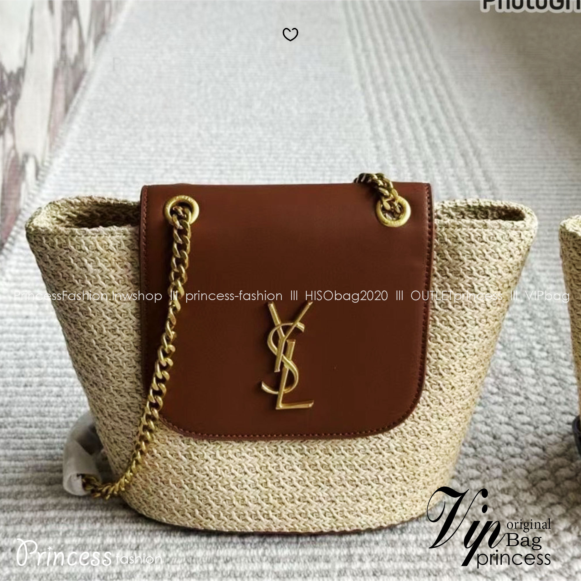 YSL Mini Manon in raffia Shoulder Bag / YSL Bucket Bag กระเป๋าดีไซส์สานทันสมัย เรียบหรู อะไหล่ทองสวยคลาสสิก