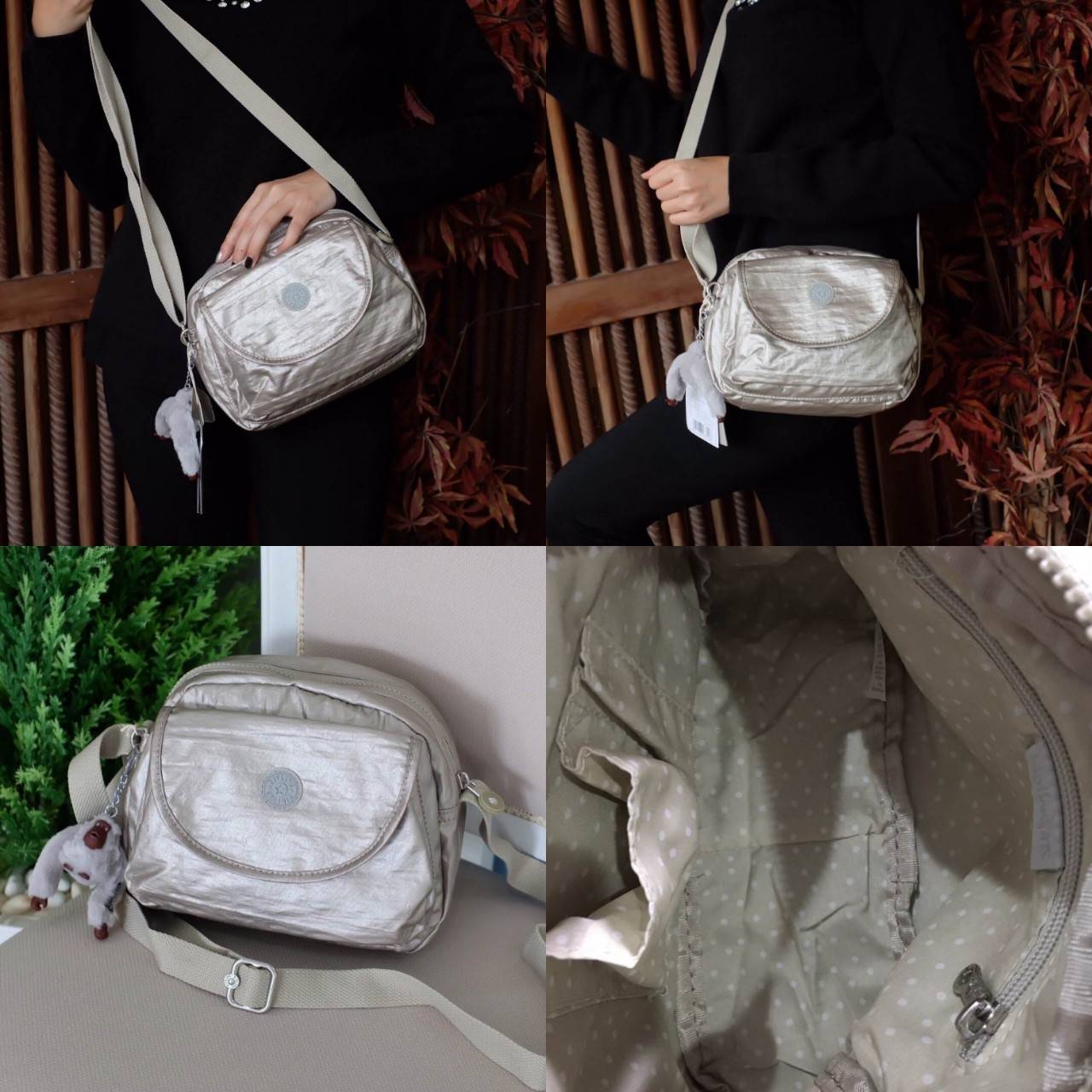 Kipling mini crossbody bag กระเป๋าสะพายขนาดกำลังน่ารัก น้ำหนักเบา มากับสีใหม่ wrike golden ค่ะ ด้านหน้ามี 1 ช่อง ช่องหลักเปิดปิดด้วยซิป ภายในกว้างจุได้เยอะ ใส่กระเป๋าสตางค์ยาวได้ มีช่องเล็ก และช่องซิป ด้านหน้ามีอีก 1 ช่อง มาพร้อมพวงกุญแจลิง และสายสะพายยาว