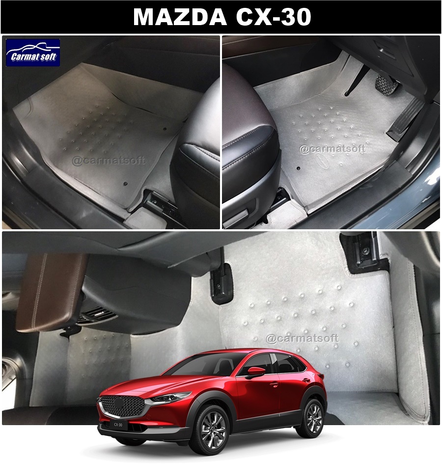 พรมปูพื้นรถยนต์ MAZDA CX-30 รุ่น PROMAT พรมลายหนังแท้ สีเทา เต็มคัน