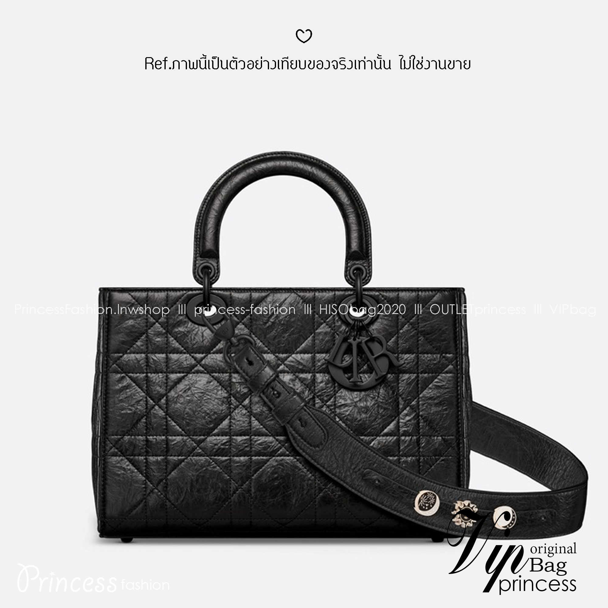 DIOR Lady D-Sire My ABCDior Bag Macrocannage Crinkled Leather กระเป๋าสะพายซีซันใหม่ ดีไซส์หนังย่น โทนดำทั้งใบสวยหรูคลาสสิก เกรดออริ 1:1 ใช้งานต่างประเทศได้