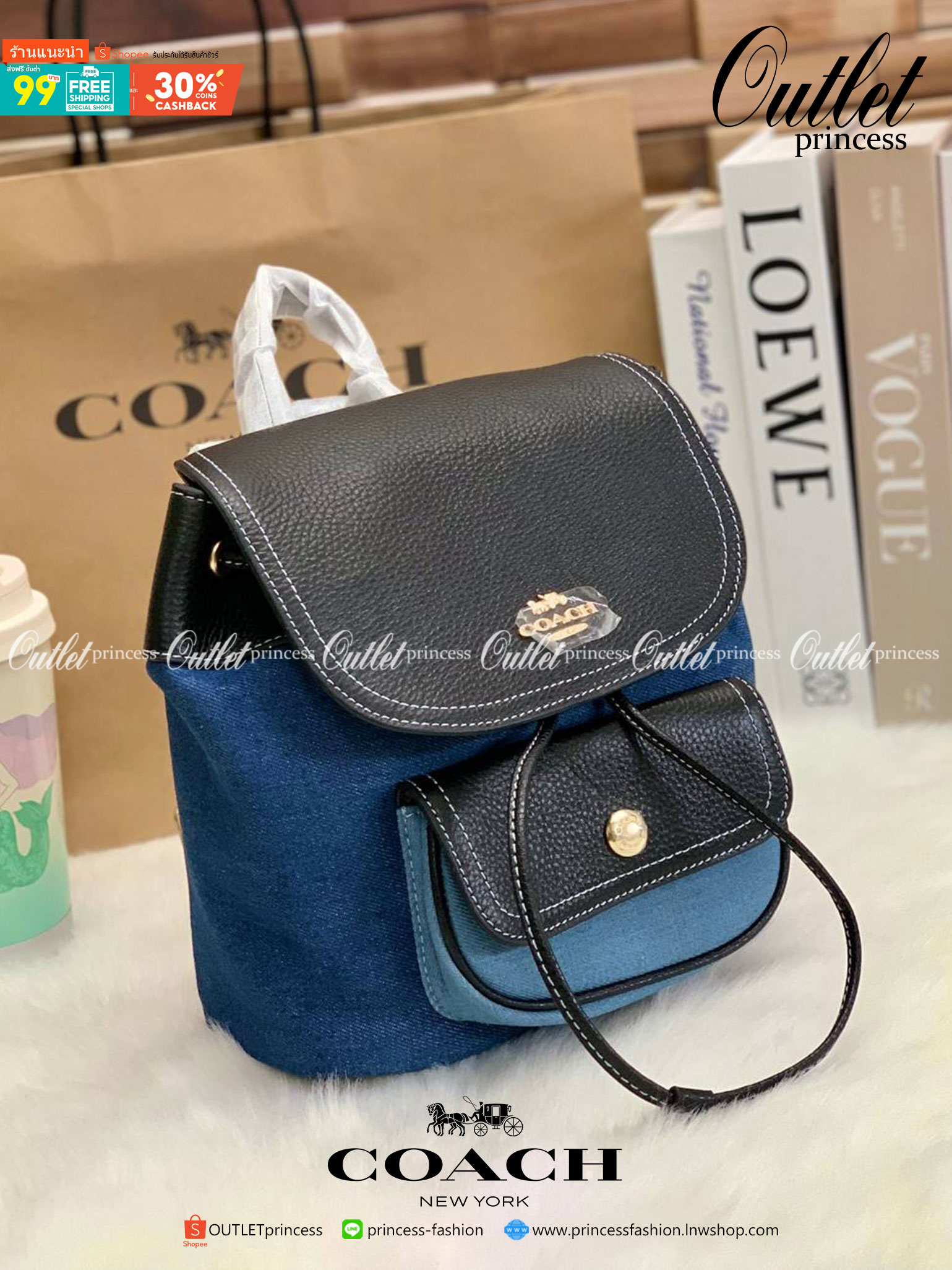 COACH PENNIE BACKPACK 22 ((C4122)) พร้อมส่งที่ไทย ห้ามพลาดค่าา! กระเป๋าสะพายหลังแบบมีหูกิ้ว วัสดุเดนิมอย่างดีนิ่ม+หนังแท้ ได้สวยงามลงตัว นำ้หนักเบา ทรงสวยน่ารักมากๆค่ะ ด้านหน้ามีช่องกระเป๋าเล็กใส่ของจุกจิก ปากกระเป๋าแบบหูรูด ภายในกระเป๋าโล่ง กว้าง สามารถใ