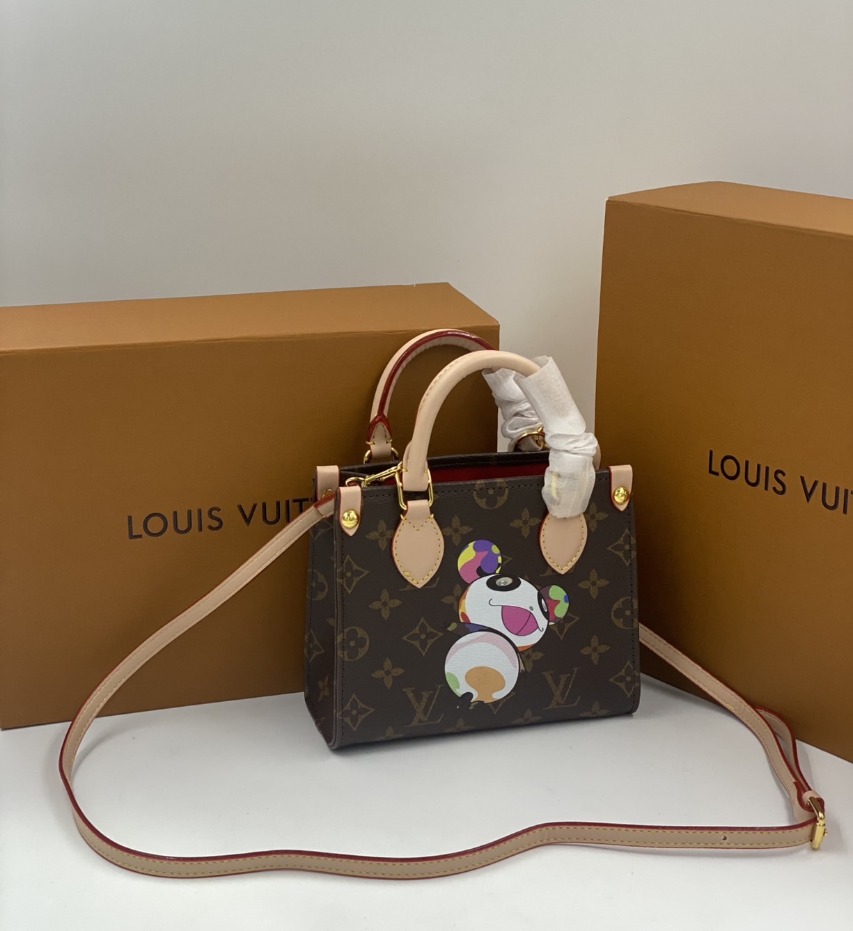 ORI | LV x TM OnTheGo BB Tote Bag กระเป๋าทรงโท้ทไซส์เล็กหนังแท้แคนวาสแท้ คอลใหม่พิมพ์ลาย Murakami สีสันสดใส
