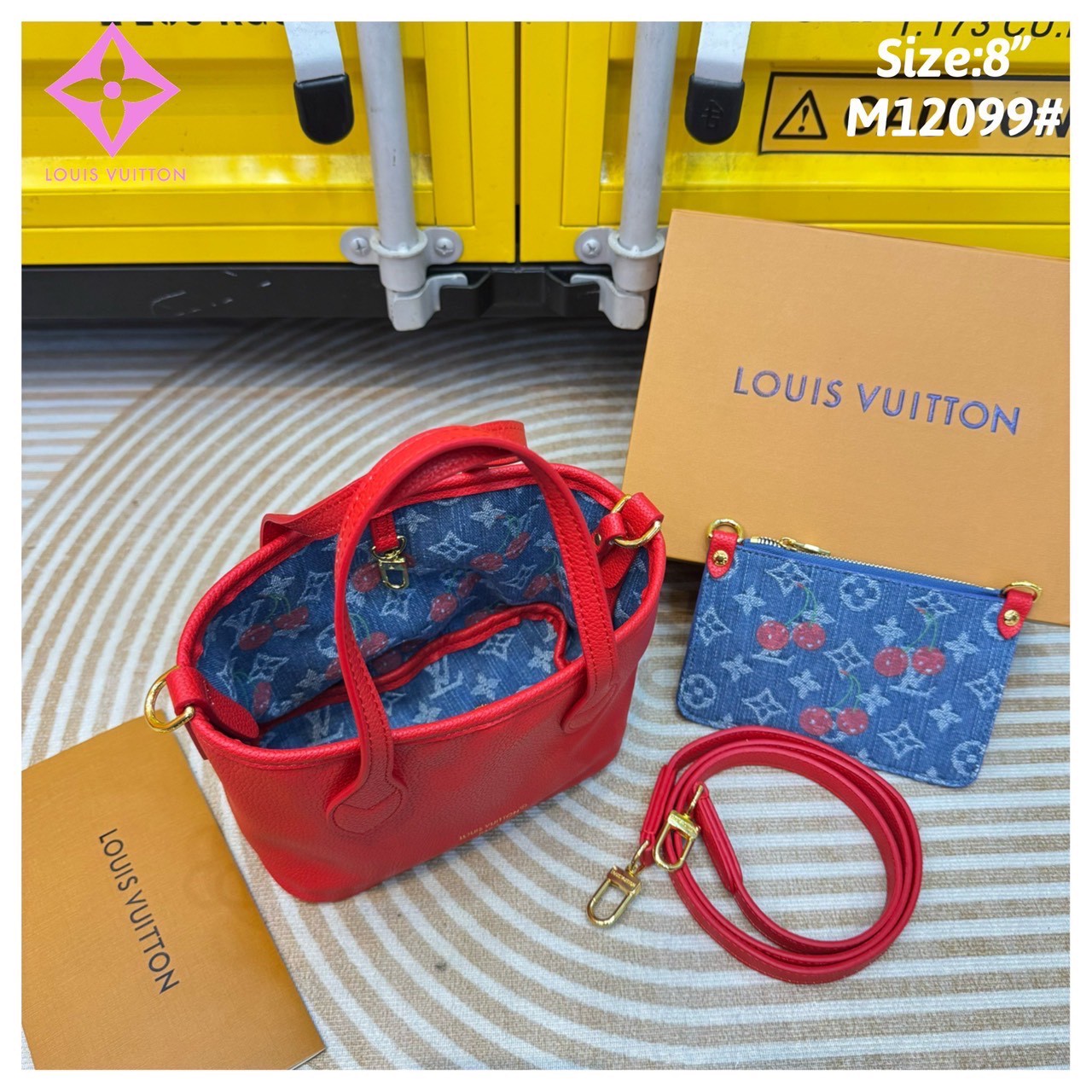 LV x TM - Neverfull Inside Out BB Bag Monogram cherry กระเป๋าสะพายทรงโท้ทใบเล็กน่ารัก กลับใช้งานได้ 2 ด้าน ดีไซน์ใหม่ล่าสุดก่อนใคร