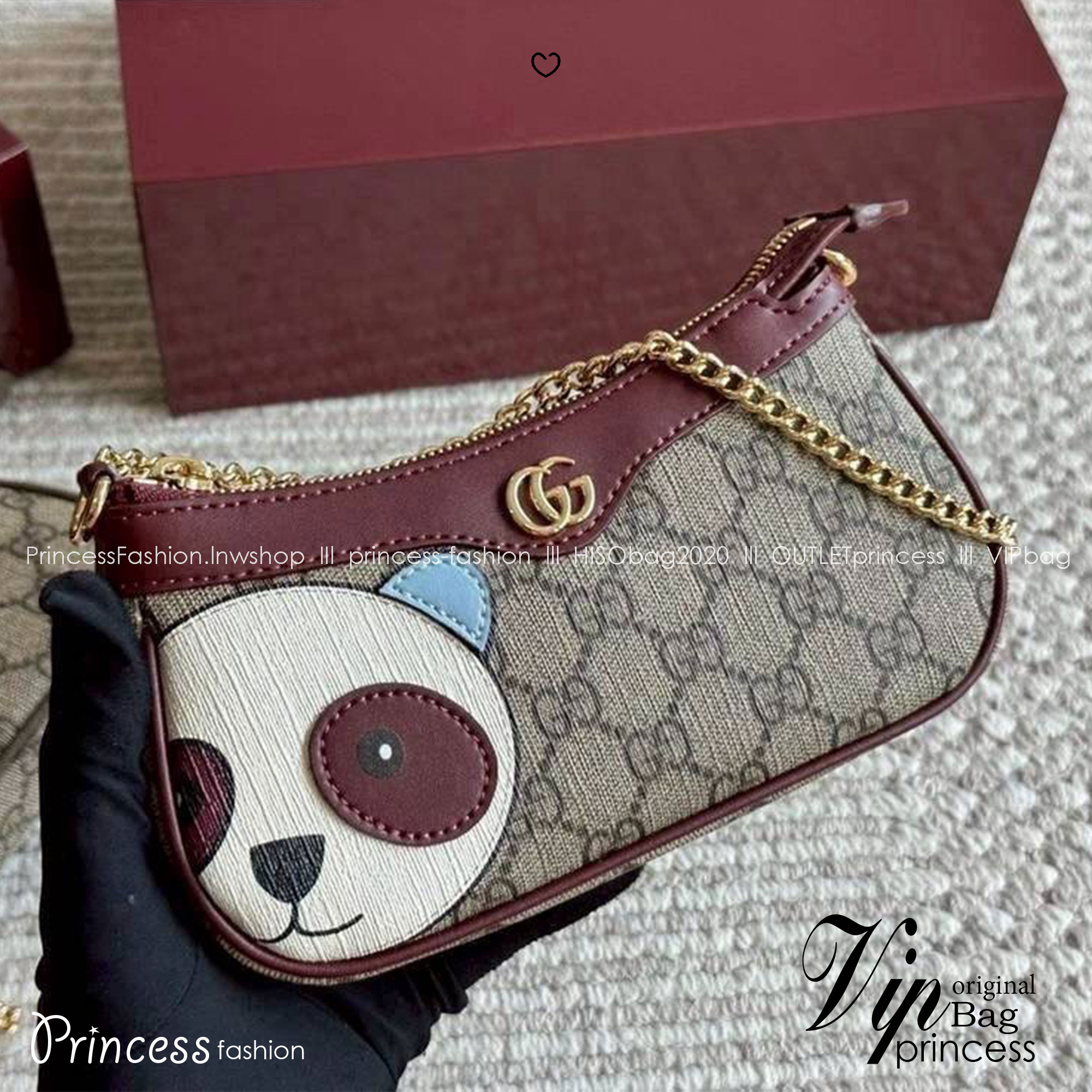 Gucci Ophidia Mini Bag with Panda กระเป๋าถือ/คล้องไหล่ ตกแต่งลายน้องแพนด้าโดดเด่น ไซส์มินิปุ๊กปิ๊กน่ารักสุดคิ้วสะดุดตา สายโซ่สีทองเพิ่มความหรูหรา แฝงความไฮน์ในตัว