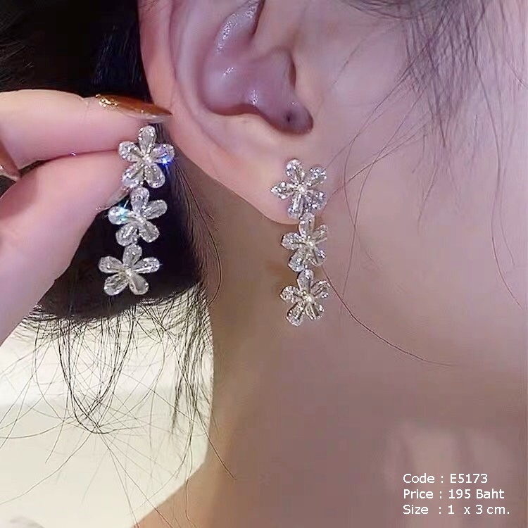 ต่างหูยาว ดอกไม้คริสตัลคิวบิก งานพรีเมี่ยม