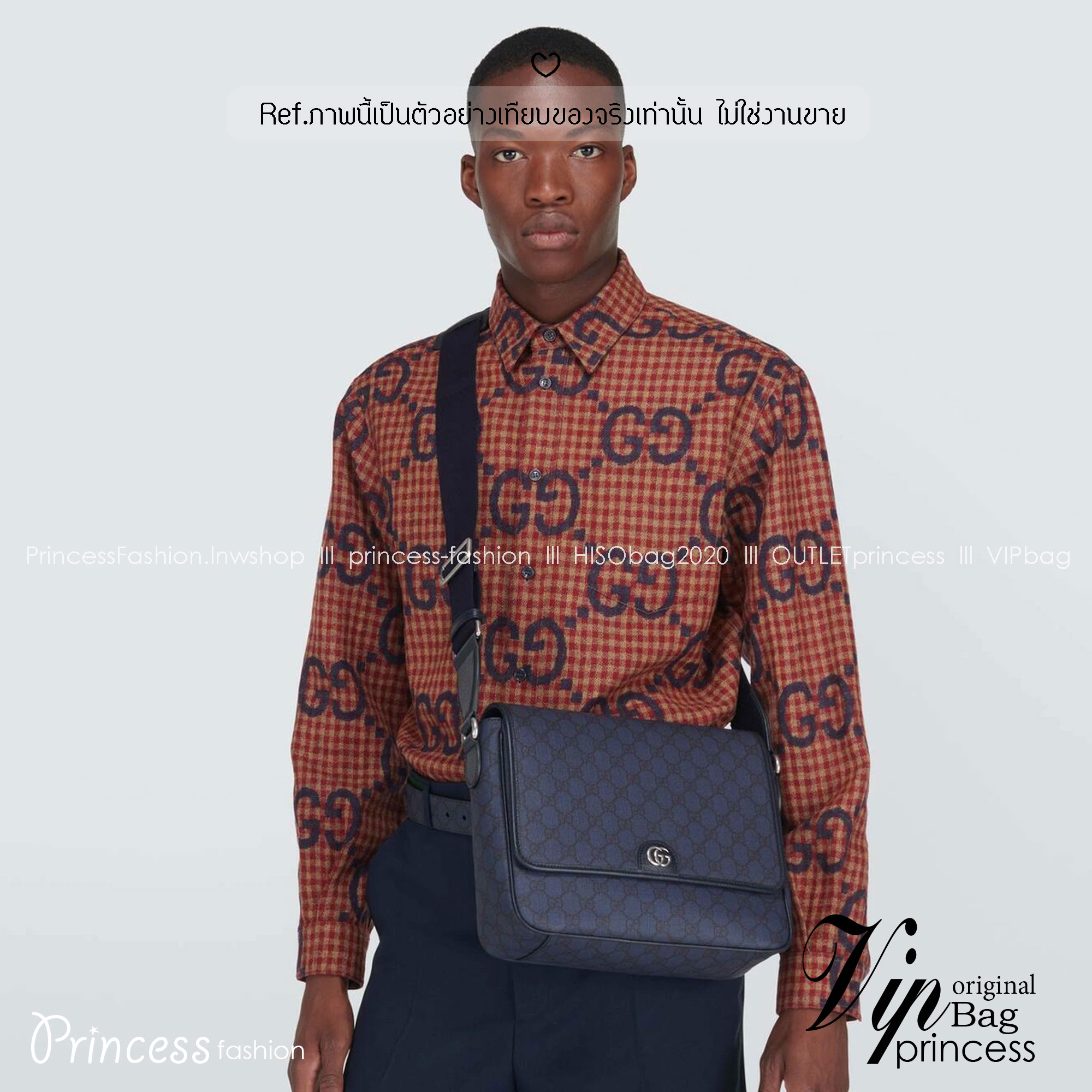 ORI หนังแท้ | GUCCI Ophidia medium messenger bag Navy Blue กระเป๋าสะพายทรงแมสเซ็นเจอร์ Canvas GG Supreme เนื้อผ้าที่เหมาะสำหรับไลน์แอคเซสเซอรี่สำหรับผู้ชาย โดยการเพิ่มกลิ่นอายความโมเดิร์นให้กับดีไซน์ของแบรนด์อันเป็นเอกลักษณ์
