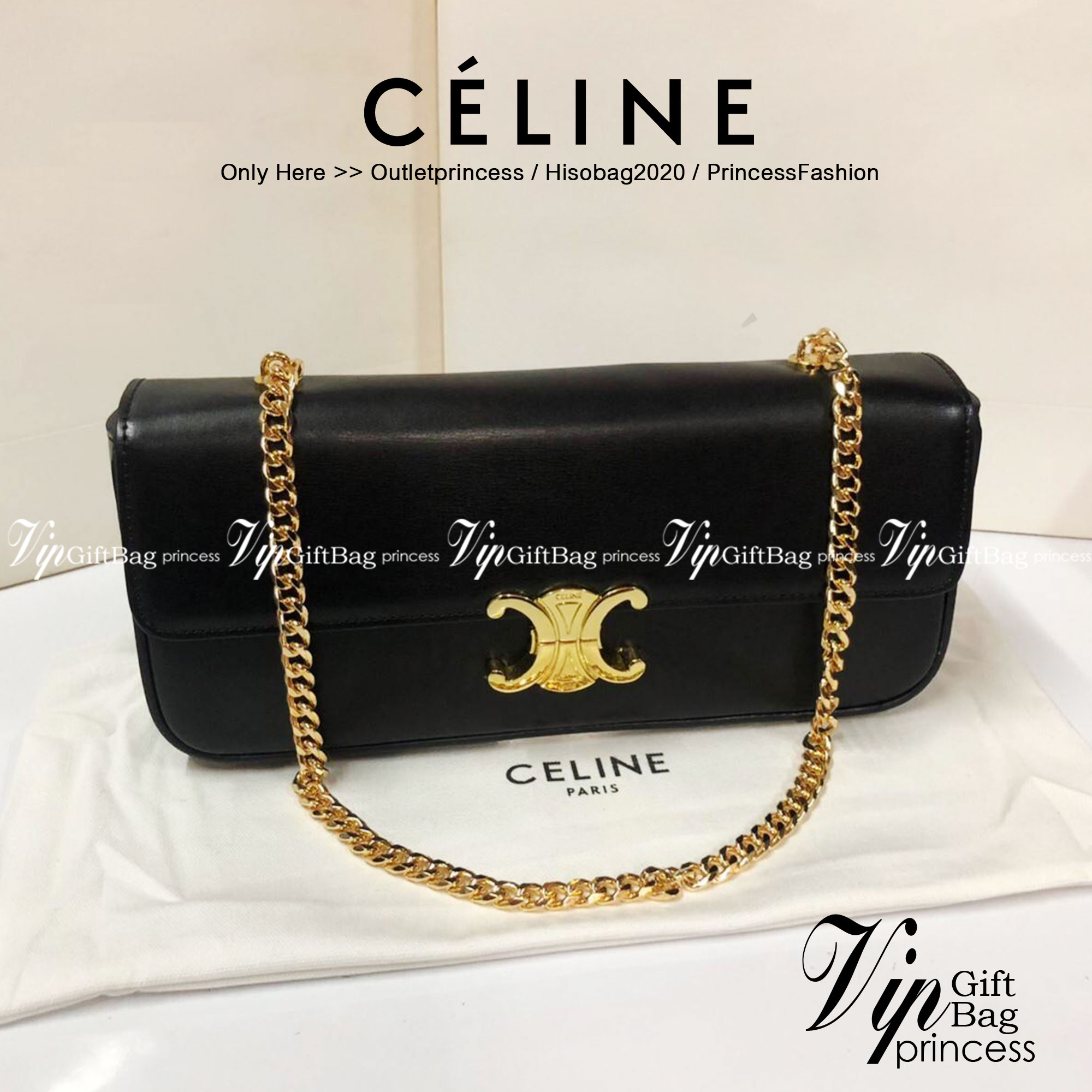 หนังแท้ CELINE CHAIN BAG TRIOMPHE IN SHINY CALFSKIN BLACK ก็ปังๆ ยาวๆ ไปเลยสิค่ะ งานหนังแท้ทั้งใบสวยหรู สวยมากกก เก๋มาก ต้องมีแล้วค่าา แบบใหม่ล่าสุด งานพึ่งเข้ามาน้อยน้าา ราคาดีไปอีก ภาพสินค้าถ่ายจากงานขายจริง ใช้งานต่างประเทศได้เลยค่าา