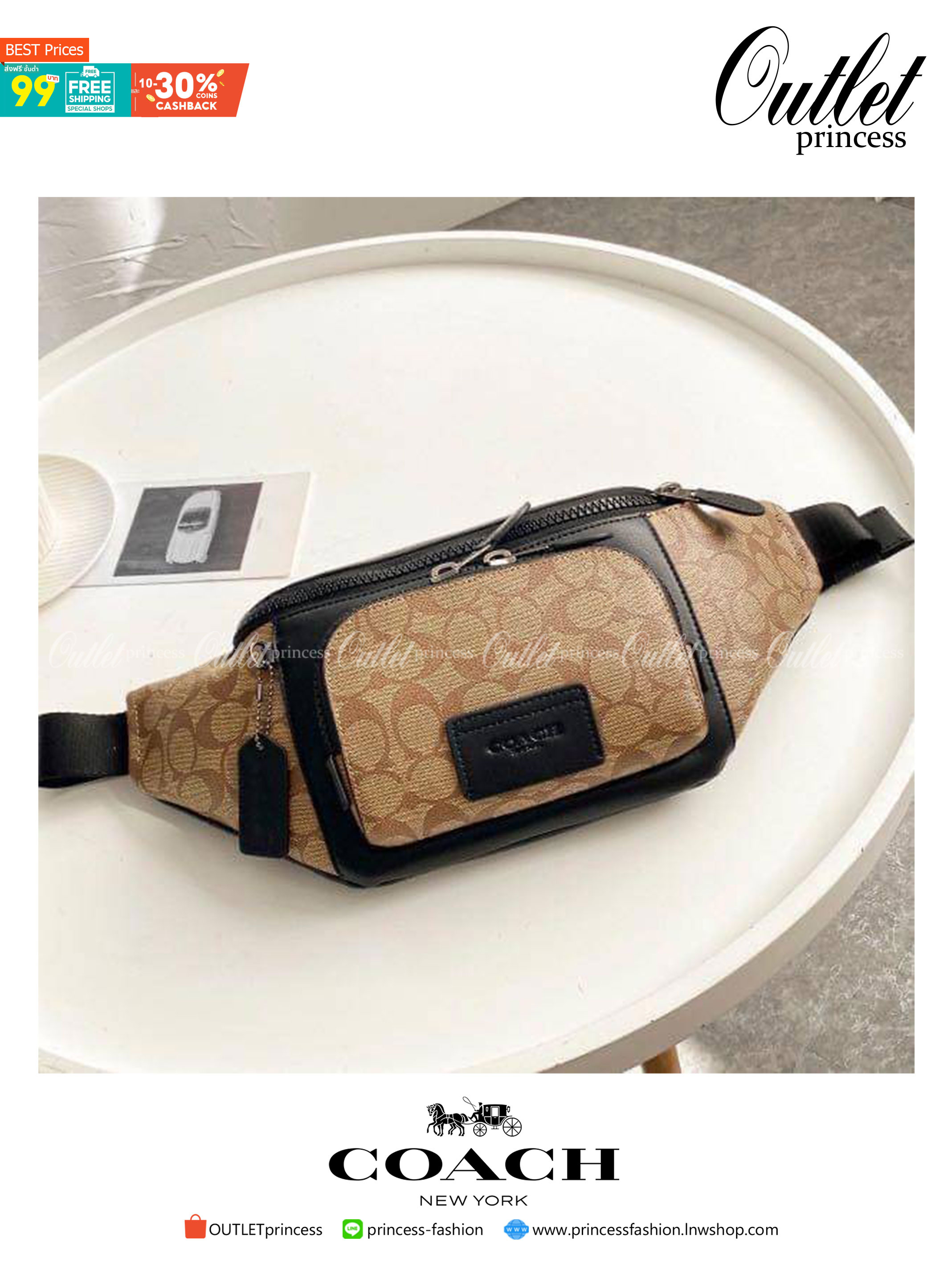 COACH TRACK BELT BAG IN SIGNATURE พร้อมส่งที่ไทยค่ะ! กระเป๋าคาดอก ใบใหญ่กำลังดี หนังแท้นิ่ม ทรงสวย ด้านหน้ามีช่องซิปคู่ใส่ของจุกจิกค่ะ ช่องซิปหลักกว้าง ใส่ของจำเป็นได้ครบค่ะ พร้อมช่องซิปยาวตอนหลังให้อีกช่อง// สายคาดเลื่อนปรับได้ฟรีไซด์นะคะ