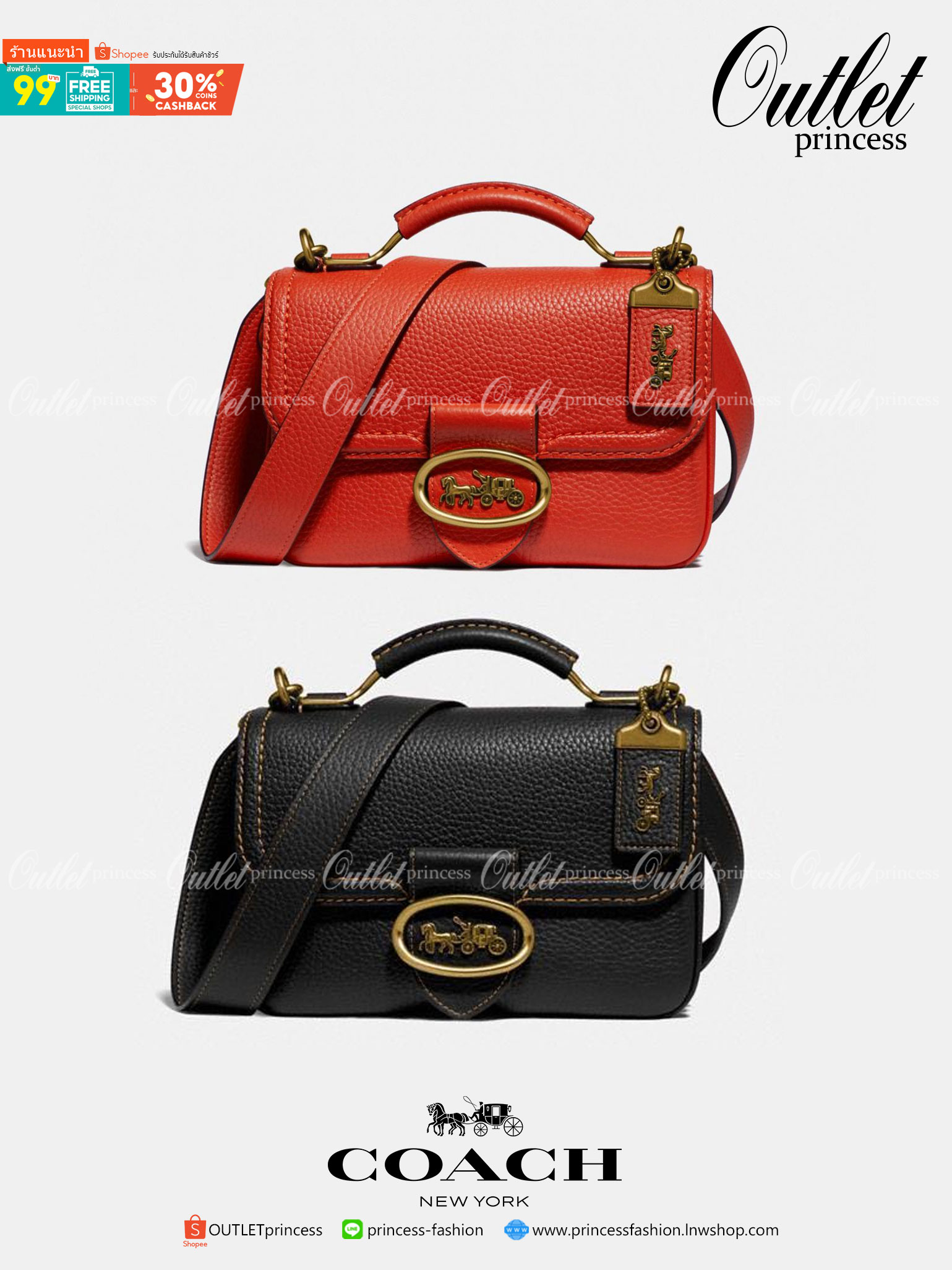 Coach Riley Top Handle 22 Mango พร้อมส่งที่ไทย สีดำ สีแดง