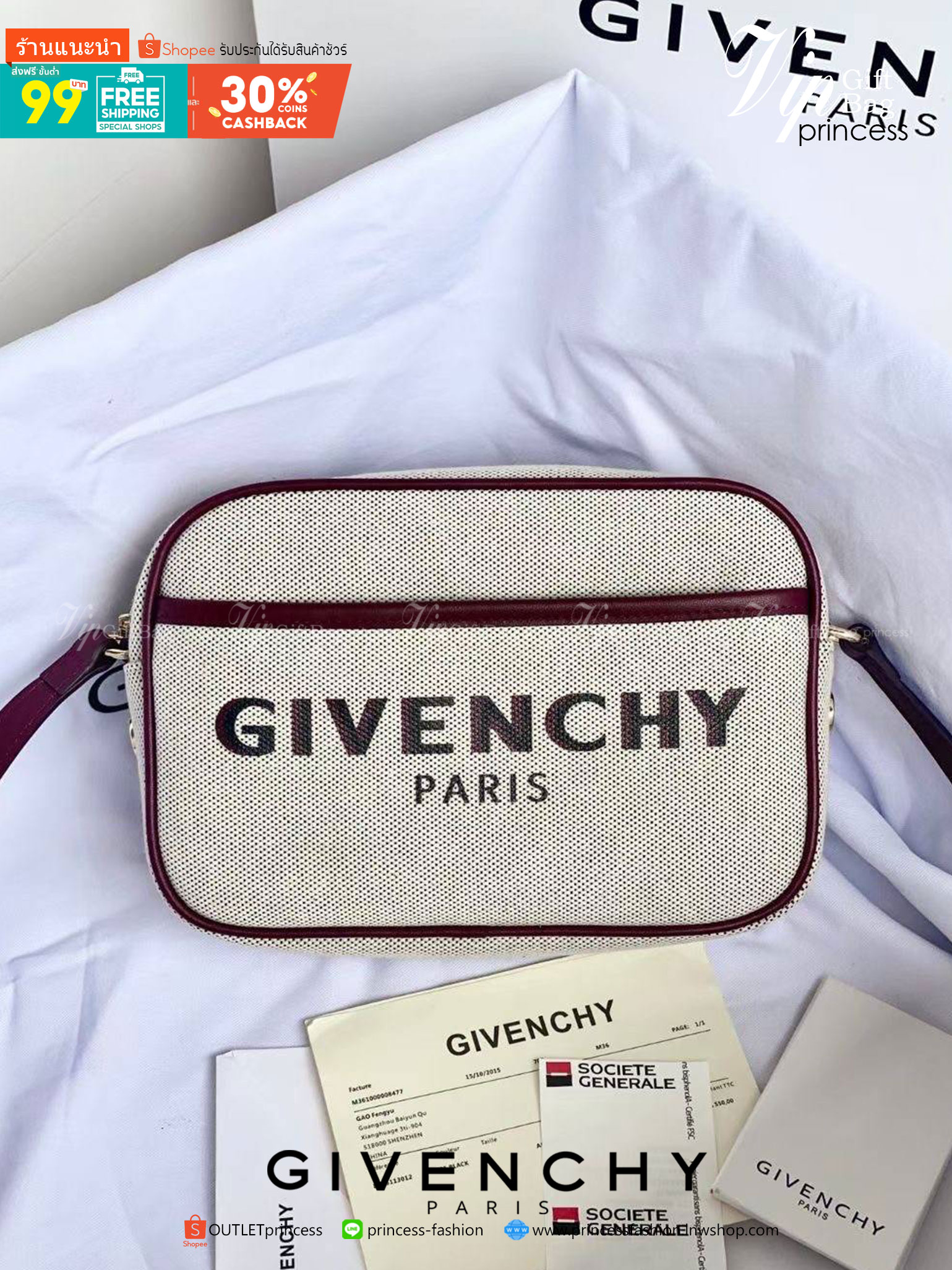 พรีเมี่ยมกิ๊ฟแท้ 100% 】พร้อมส่งที่ไทย ที่นี่ที่เดียว VIP gift Givenchy Bond solo bag หนังแท้ (black,red)