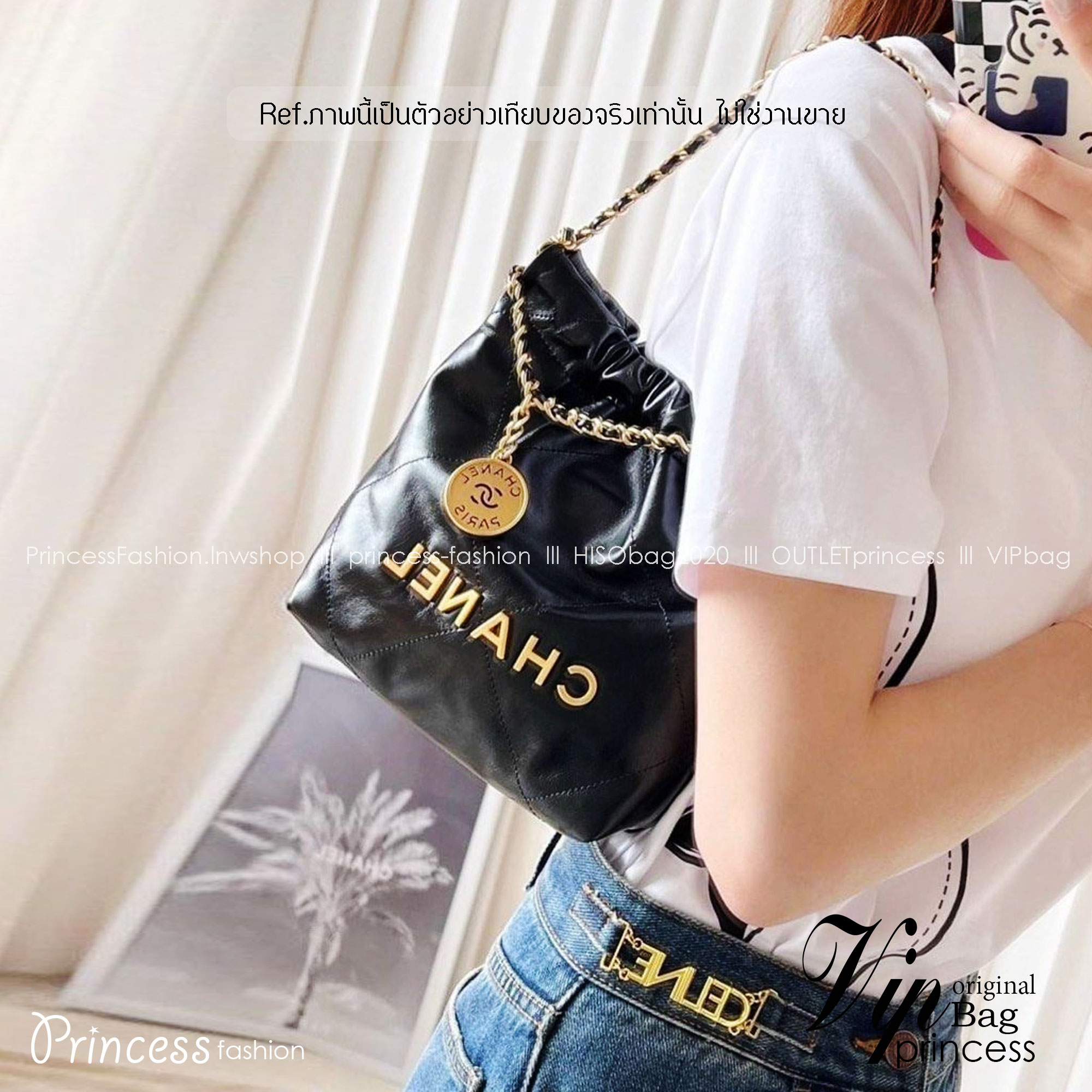 CHANEL 22 shoulder hobo tote / Chanel 22 Mini Handbag กระเป๋าโฮโบทรงโท้ทมินิ สีใหม่ทูโทนตัดขาวดำ เกรดออริ สลับแท้ 1:1 ใช้งานต่างประเทศได้