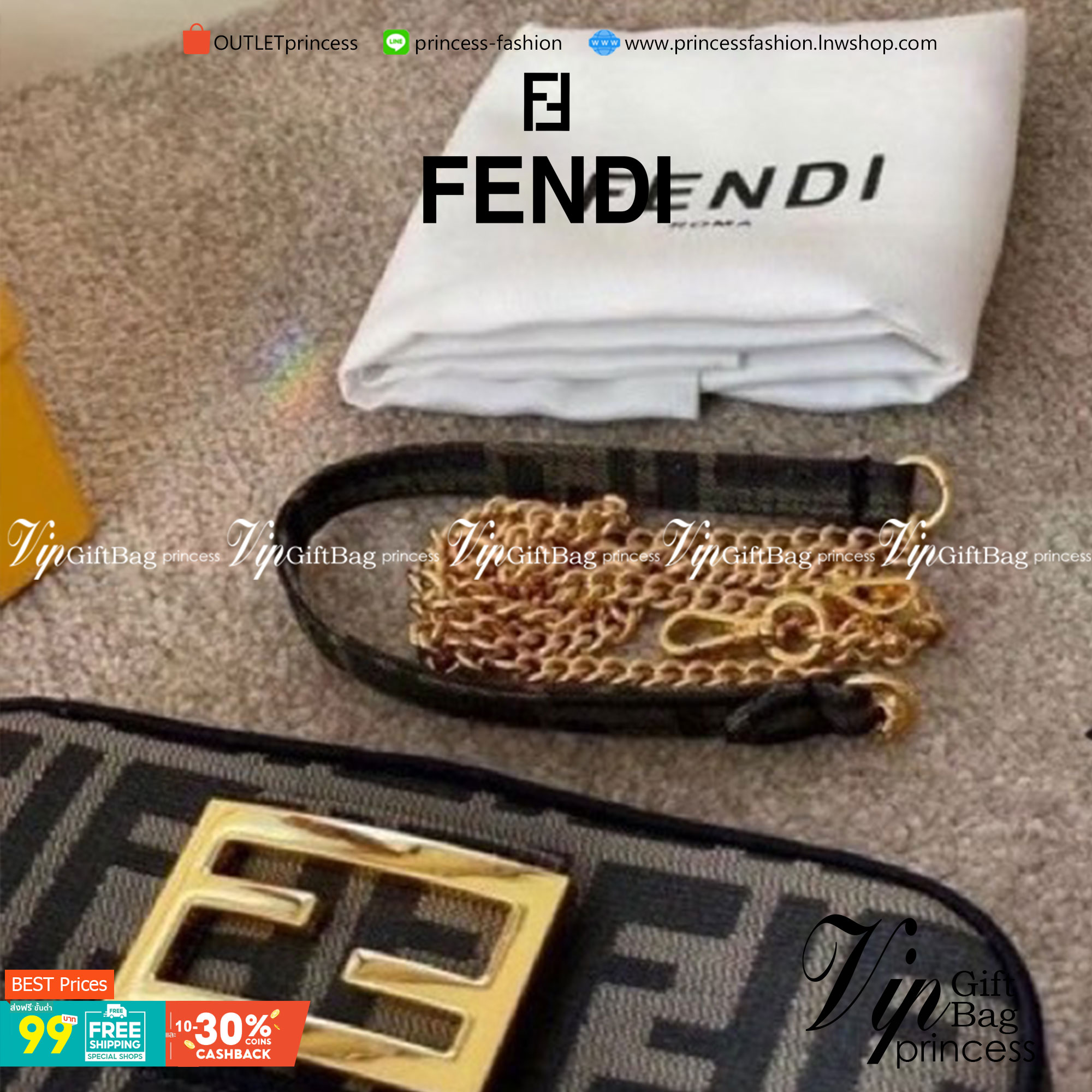 VIP 】FENDI VINTAGE BAGUETTE SHOULDER BAG 2size กระเป๋าสะพายทอลายโมโนแกรม อะไหล่ทองหรูหรา มี 2 ขนาด ทนทาน มาพร้อมสาย 2 แบบ สำหรับคล้องแขน และสายครอสบอดี้ เปิด-ปิดด้วยกระดุมแม่เหล็ก ภายในเป็นช่องโล่ง ใส่โทรศัพท์ พร้อมเสิร์ฟความสวยให้ถึงบ้านจ้า วัสดุผ้าทอลาย