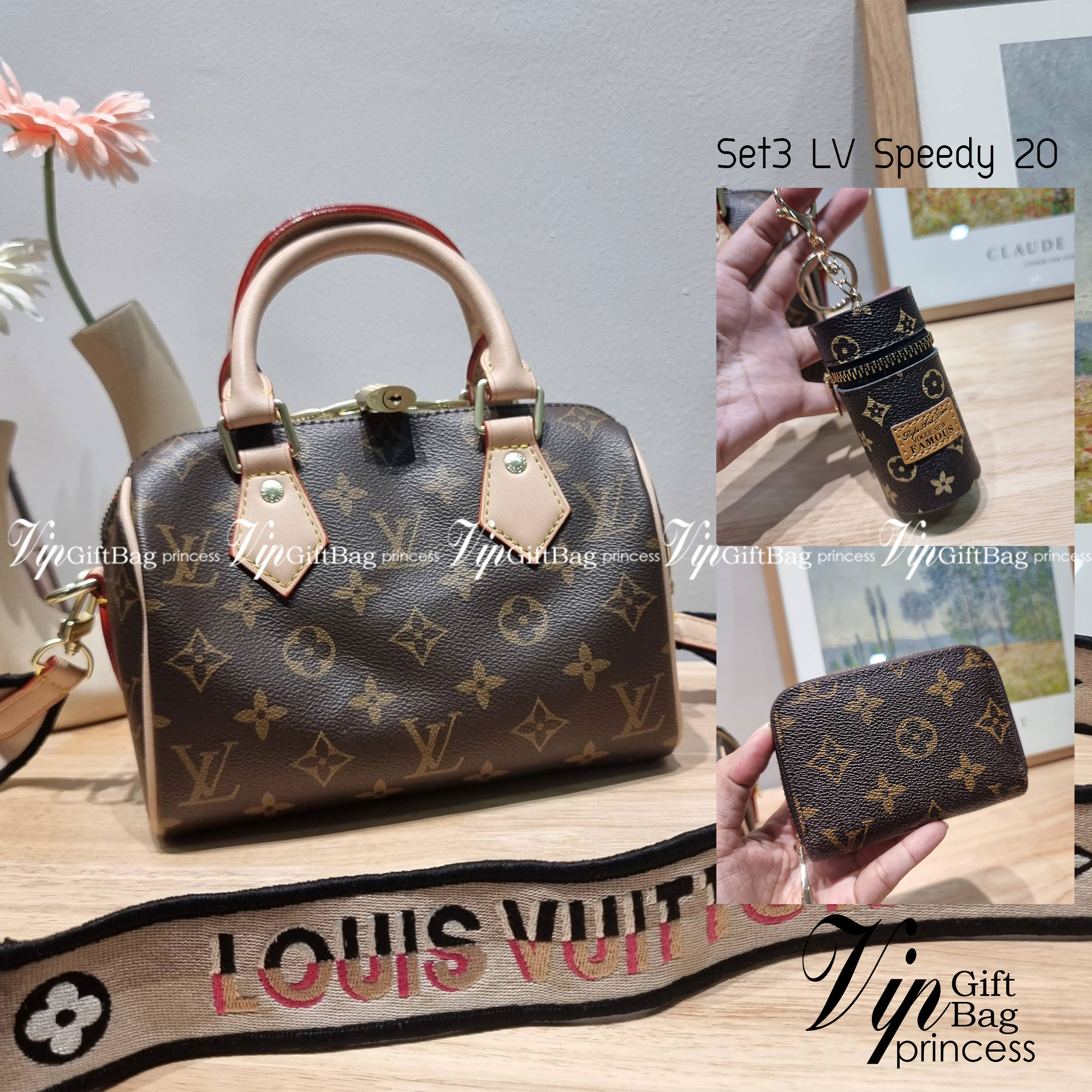 Set 3 ใบ LV Speedy Bandoulière 20 New in!! กับ box set ชวนสะสม ที่จับเอารุ่นยอดฮิต มามิกซ์รวมกับไอเท็มสุดคุ้มของมันต้องมี!! จัดเรียงให้อยู่ในกล่องสุดหรู ไม่ว่าจะตัวกระเป๋า กระเป๋าสตางค์ กระเป๋าจิ๋ว ใบไหนๆก็นำมาใช้งานได้จริง คุ้มค่ามากๆ แถมฟรี! ริบบิ้นลายล