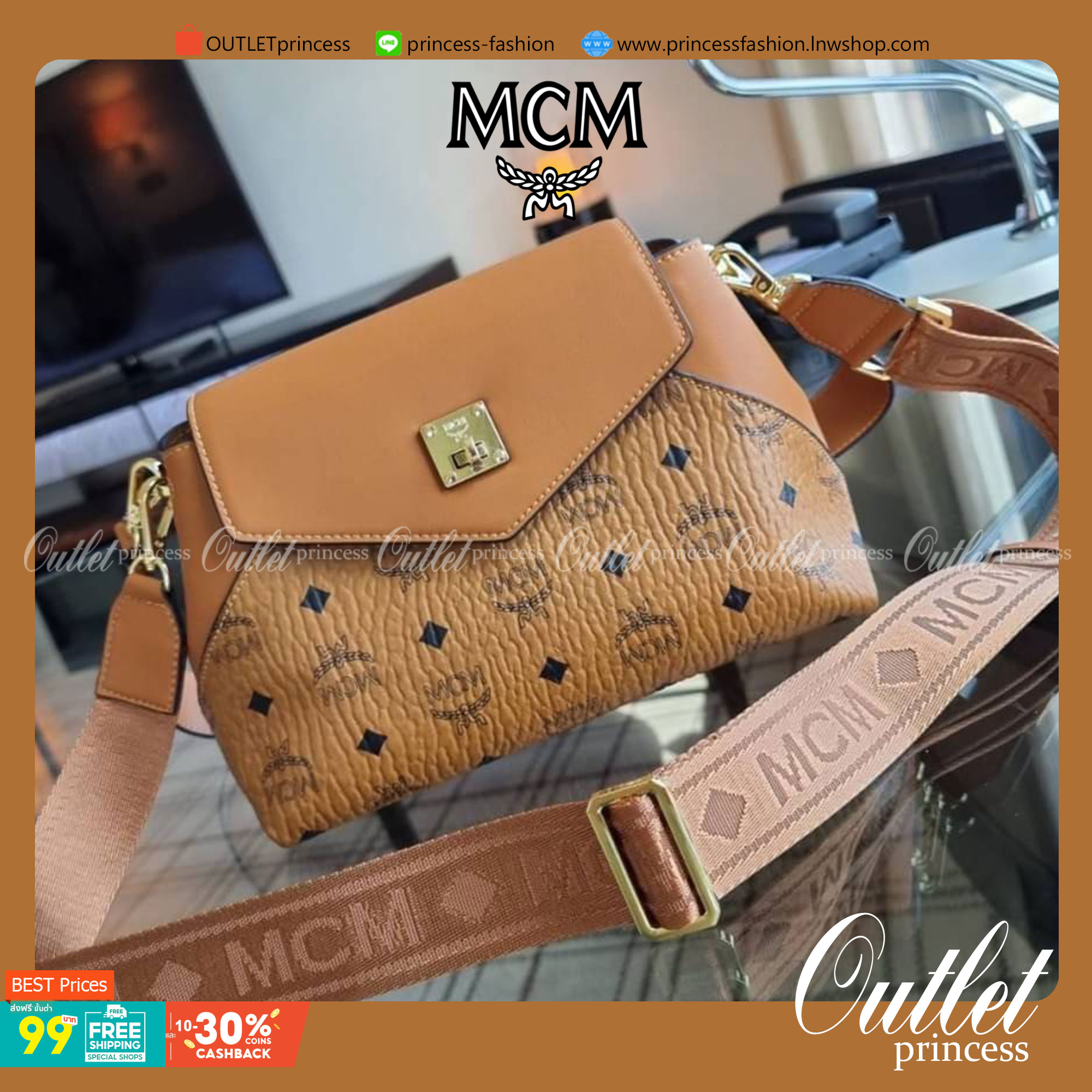 M.C.M ESSENTIAL CROSSBODY IN VISETOS กระเป๋าสะพายข้าง สวยอยู่ทรง ดีไซน์ไม่ซ้ำใคร มาพร้อมสายสะพายถึง 2 แบบ ปรับเปลี่ยนใช้ได้ไม่มีเบื่อ วัสดุหนังแคนวาสสลับหนังแท้ เปิด-ปิดกระเป๋าด้วยตัวบิดล็อคแน่นหนา ด้านหลังมีช่องเก็บบัตรได้ ภายในโล่งกว้าง แบ่งสัดส่วน เป็น