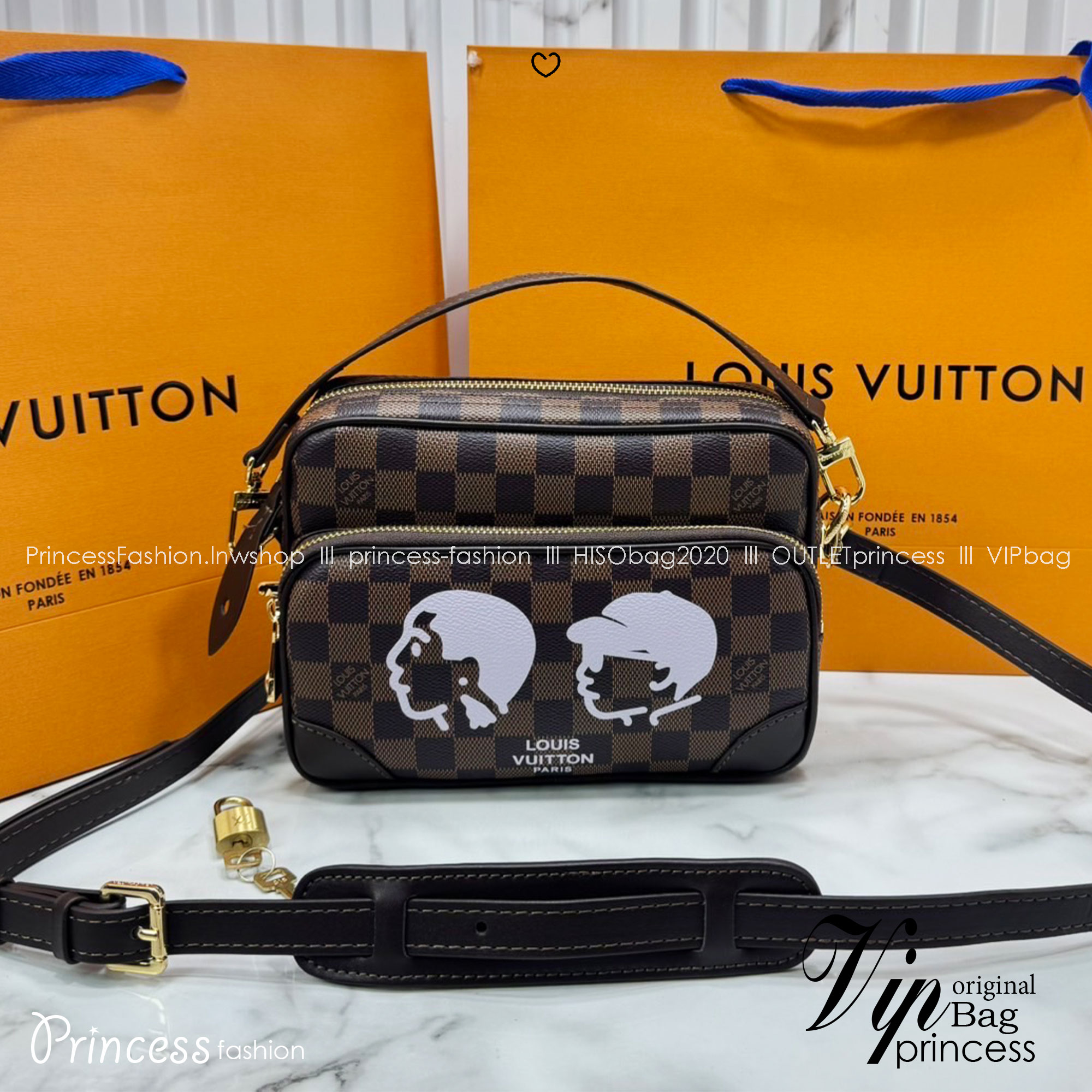 ORI หนังแท้ | LV Amazone Nil Damier Phriendship cross-body bag / LV Messenger Bag กระเป๋าสะพายทรงแมสเซ็นเจอร์ ดีไซน์ใหม่ สวยเด่นเป็นเอกลักษณ์