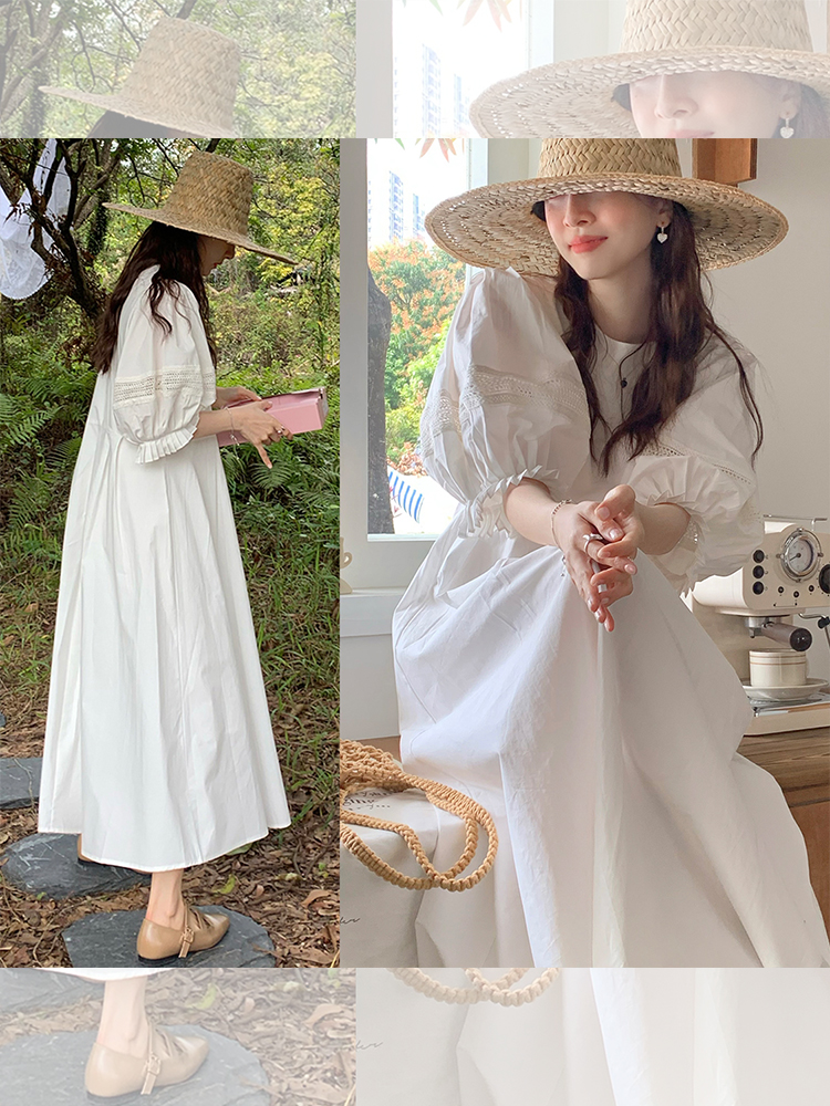 พร้อมส่ง 🥁🦩 My sweety dress เดรสสีขาวแต่งแขนพอง (IN37531)