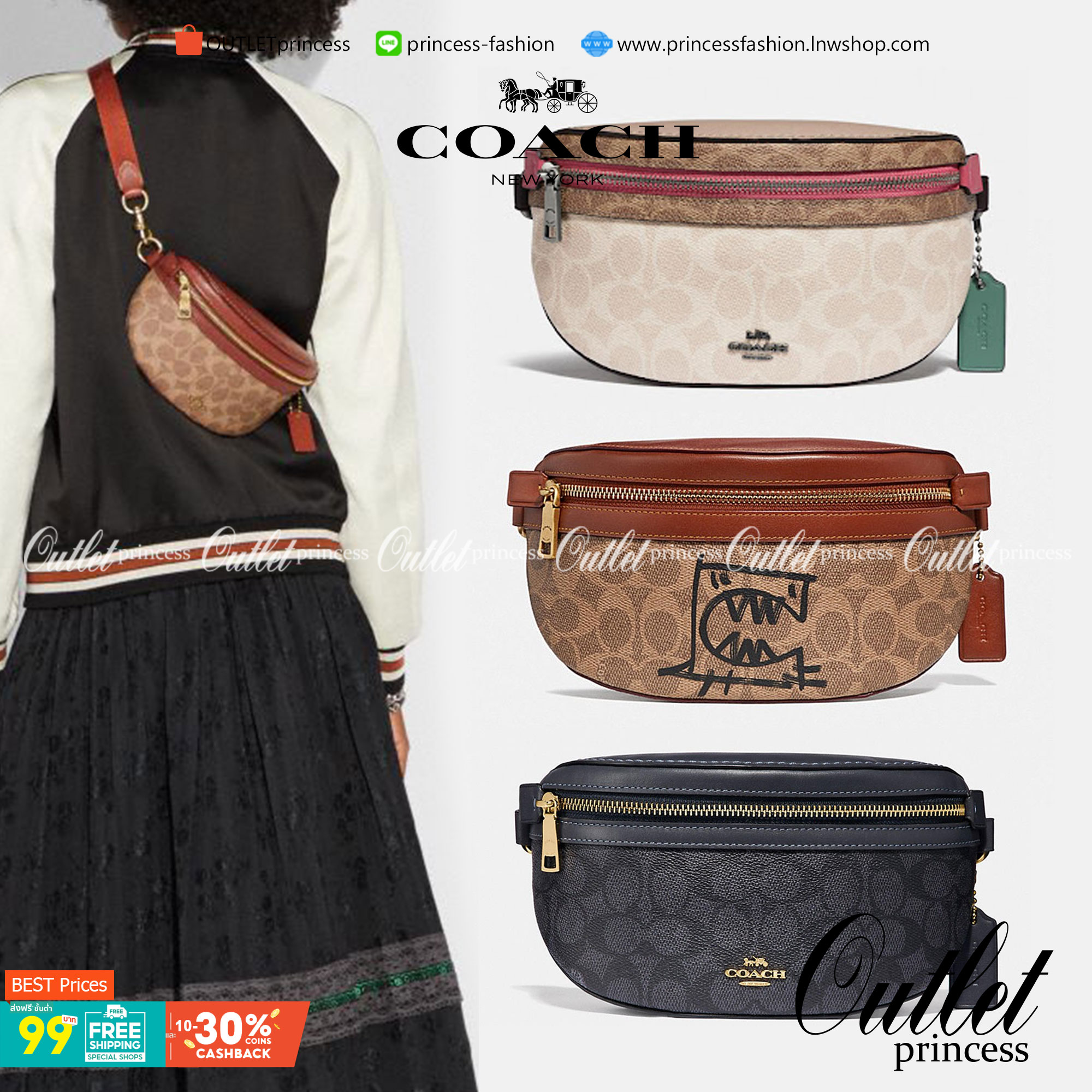 LIMITED EDITION !! COACH BELT BAG IN SIGNATURE WITH REXY BY GUANG YU กลับมาอีกครั้งกับ Coach X Disney สวยงามมากๆค่ะ คาดอก คาดเอวได้ ลาย C ตัดขอบหนังเรียบ มีช่องซิปทั้งหน้า//หลัง ใส่มือถือได้ทุกรุ่น;พาสปอร์ตได้ ;กระเป๋าเงินใบกลางได้;อื่นๆจำเป็นได้ครบค่ะ.