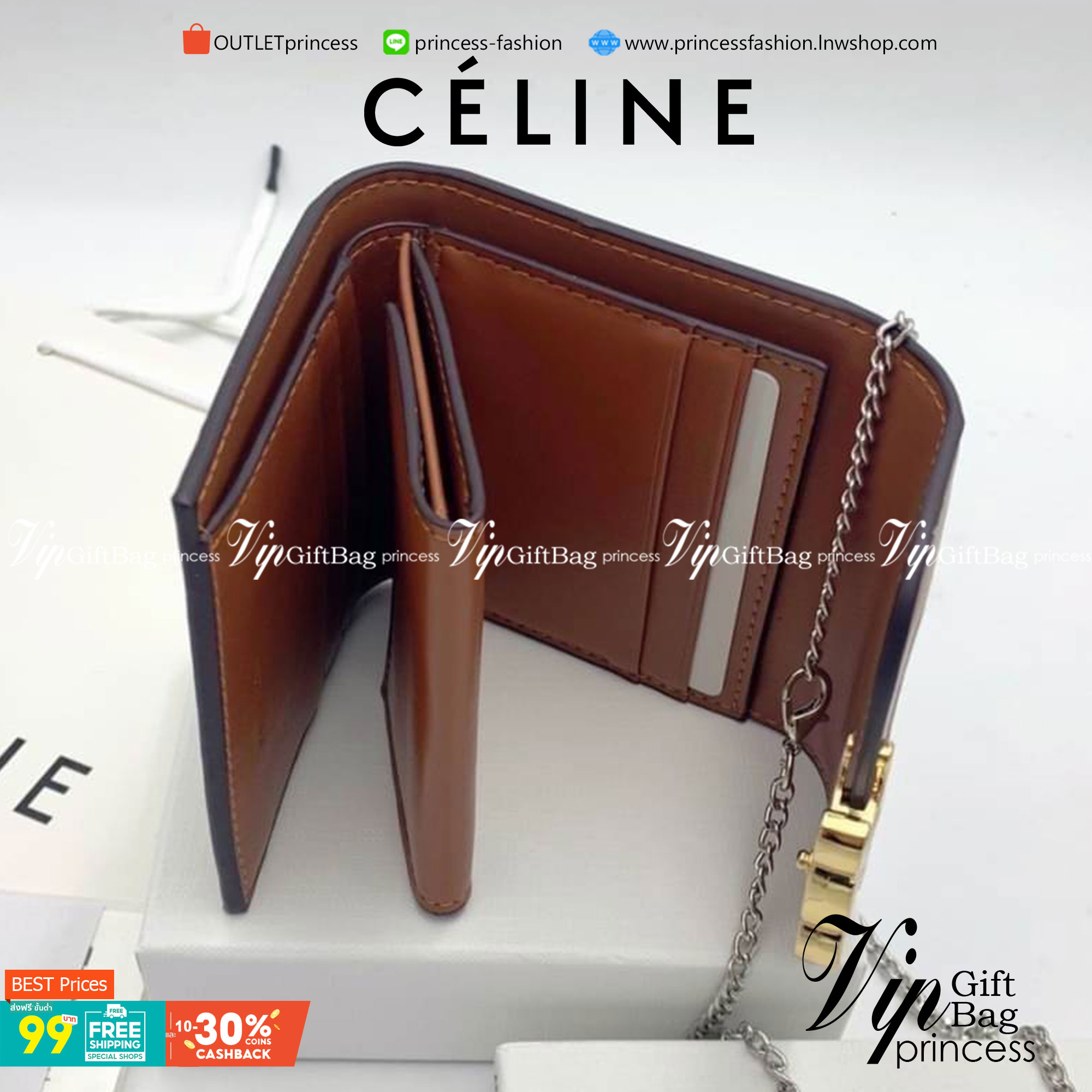 มาใหม่ 4 แบบพร้อมส่ง ที่นี่ที่เดียวเลยค่า CELINE SHORT WALLET VIP GIFT WITH PURCHASE GWP วัสดุ Triomphe Canvas หนังขึ้นลาย Signature Brand สวยอยู่ทรงมีโลโก้ด้านหน้าเปิดปิดด้วยฝาพับกระดุมแม่เหล็ก ภายในมีช่องแบ่งหลายช่อง มีช่องใส่บัตรหลายช่อง มีช่องใส่เหรีย