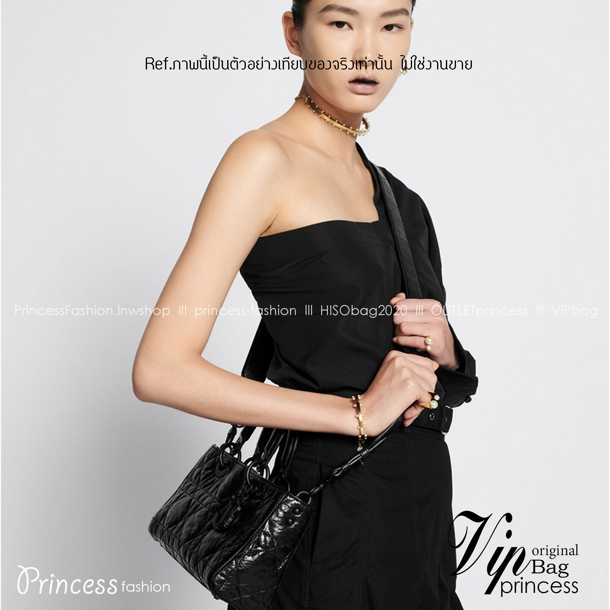 DIOR Lady D-Sire My ABCDior Bag Macrocannage Crinkled Leather กระเป๋าสะพายซีซันใหม่ ดีไซส์หนังย่น โทนดำทั้งใบสวยหรูคลาสสิก เกรดออริ 1:1 ใช้งานต่างประเทศได้