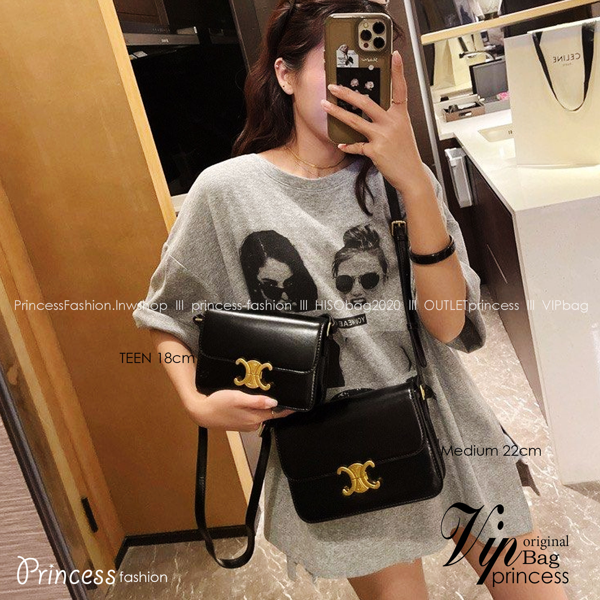 MEDIUM 22cm : CELINE CLASSIQUE TRIOMPHE BAG IN SHINY CALFSKIN / Celine Triomphe Bag / Celine Bag พร้อมส่ง 10 สี เกรดออริ 1:1 กระเป๋าแบรนด์หรูที่ควรมีแห่งปี