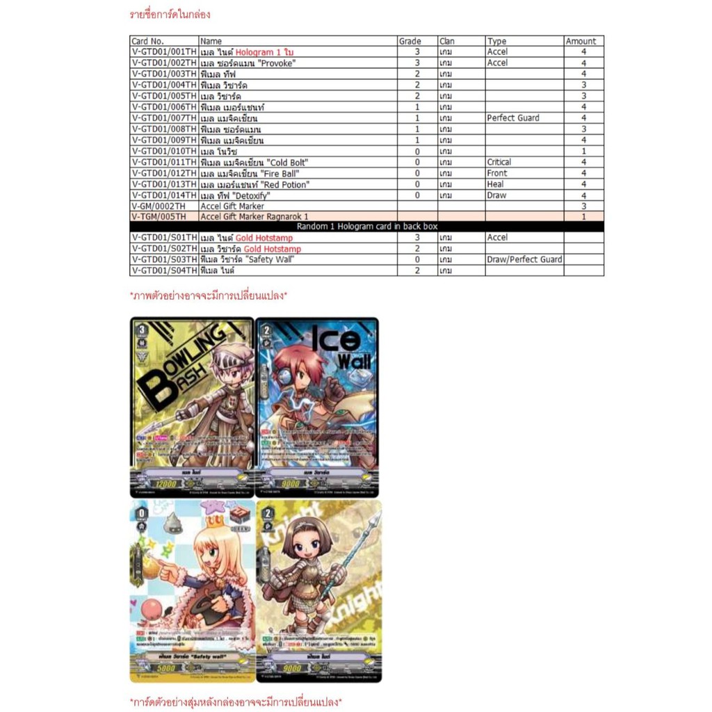 การ์ดไฟท์แวนการ์ด Ragnarok Online TD01&02 (VGT-V-GTD01) (VGT-V-GTD02) 1 กล่องพร้อมเล่น