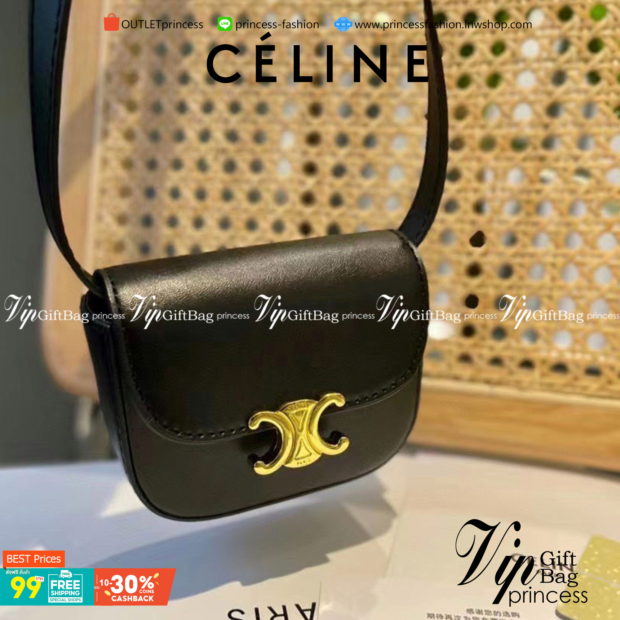 CELINE MINI TRIOMPHE IN TRIOMPHE CANVAS กระเป๋ามินิทรงชิค ดีไซน์รูปกล่องสุดแสนมินิมอล สามารถสะพายแบบ Crossbody และยังเป็น Belt Bagได้อีกด้วย วัสดุแคนวาสลาย Triomphe แบบไม่มีตกยุค ด้านหน้าโดดเด่นด้วยโลโก้สีทอง เป็นอีกหนึ่งตัวเลือกให้คุณเลือกสะพายในชีวิตประ