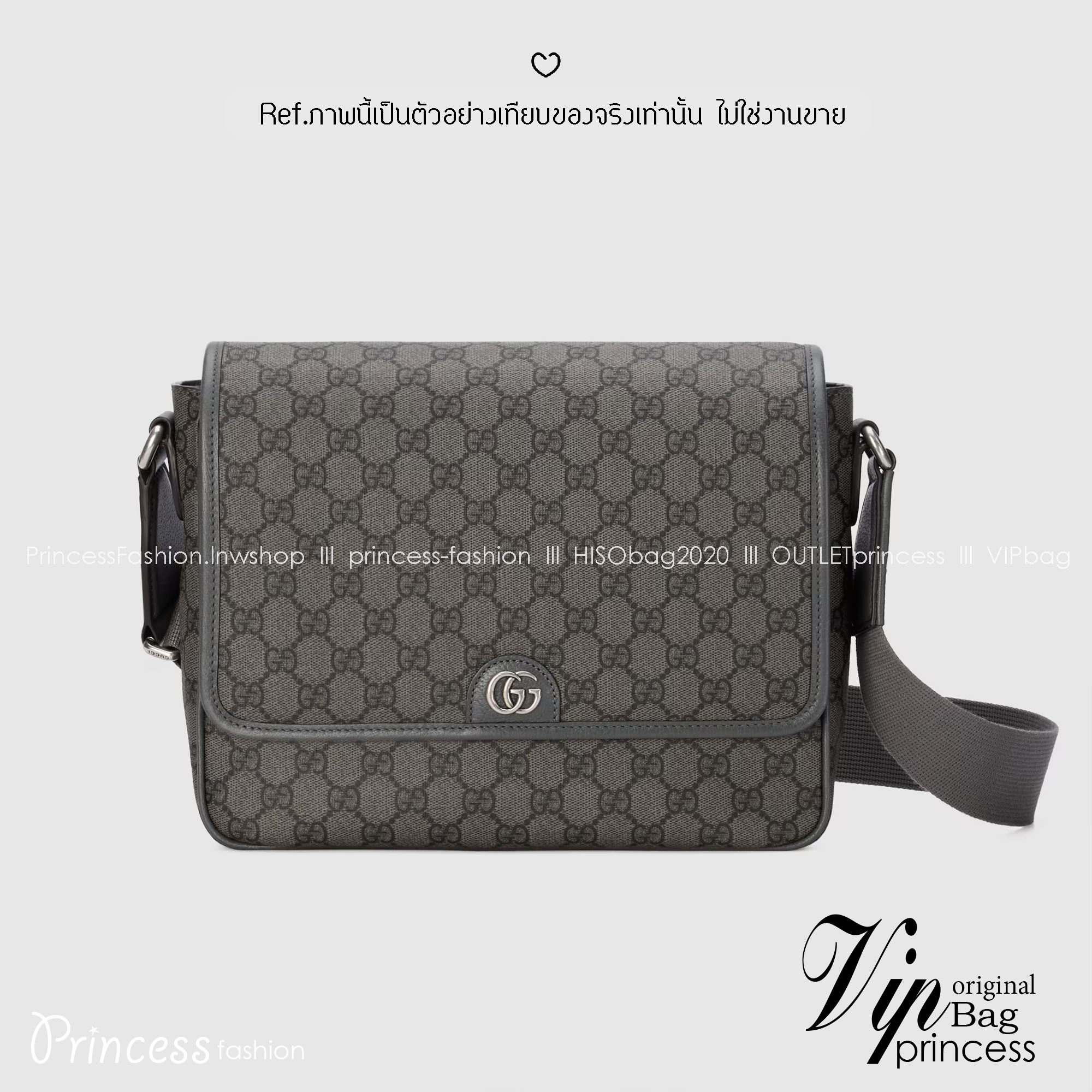 ORI หนังแท้ | GUCCI Ophidia medium messenger bag Gray กระเป๋าสะพายทรงแมสเซ็นเจอร์ Canvas GG Supreme เนื้อผ้าที่เหมาะสำหรับไลน์แอคเซสเซอรี่สำหรับผู้ชาย
