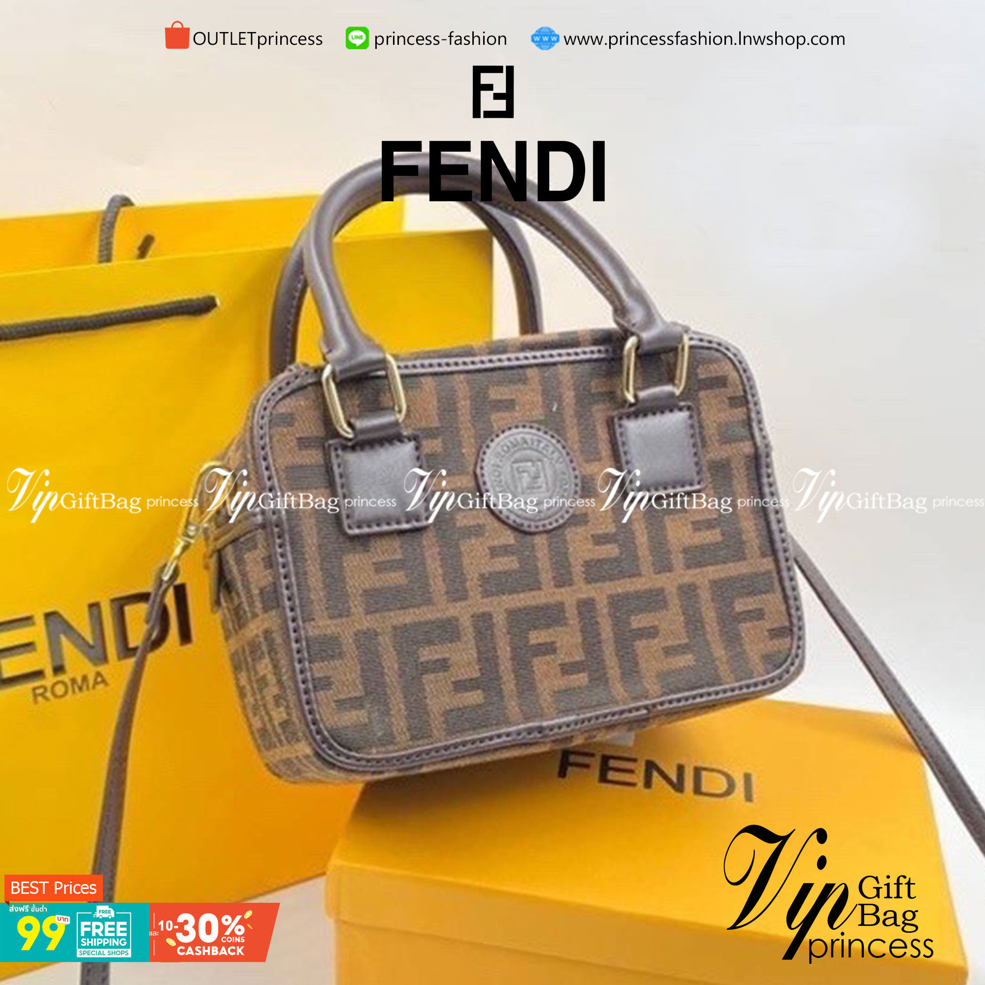 VIP 】FENDI MONOGRAM BOX BAG กระเป๋าสะพายลายโมโนแกรม อะไหล่ทอง มาพร้อมสายสะพายยาว ภายในโล่งกว้าง ขนาดกำลังน่ารักเลยค่ะ ไอเท็มมาใหม่แนะนำ ห้ามพลาดน้าา