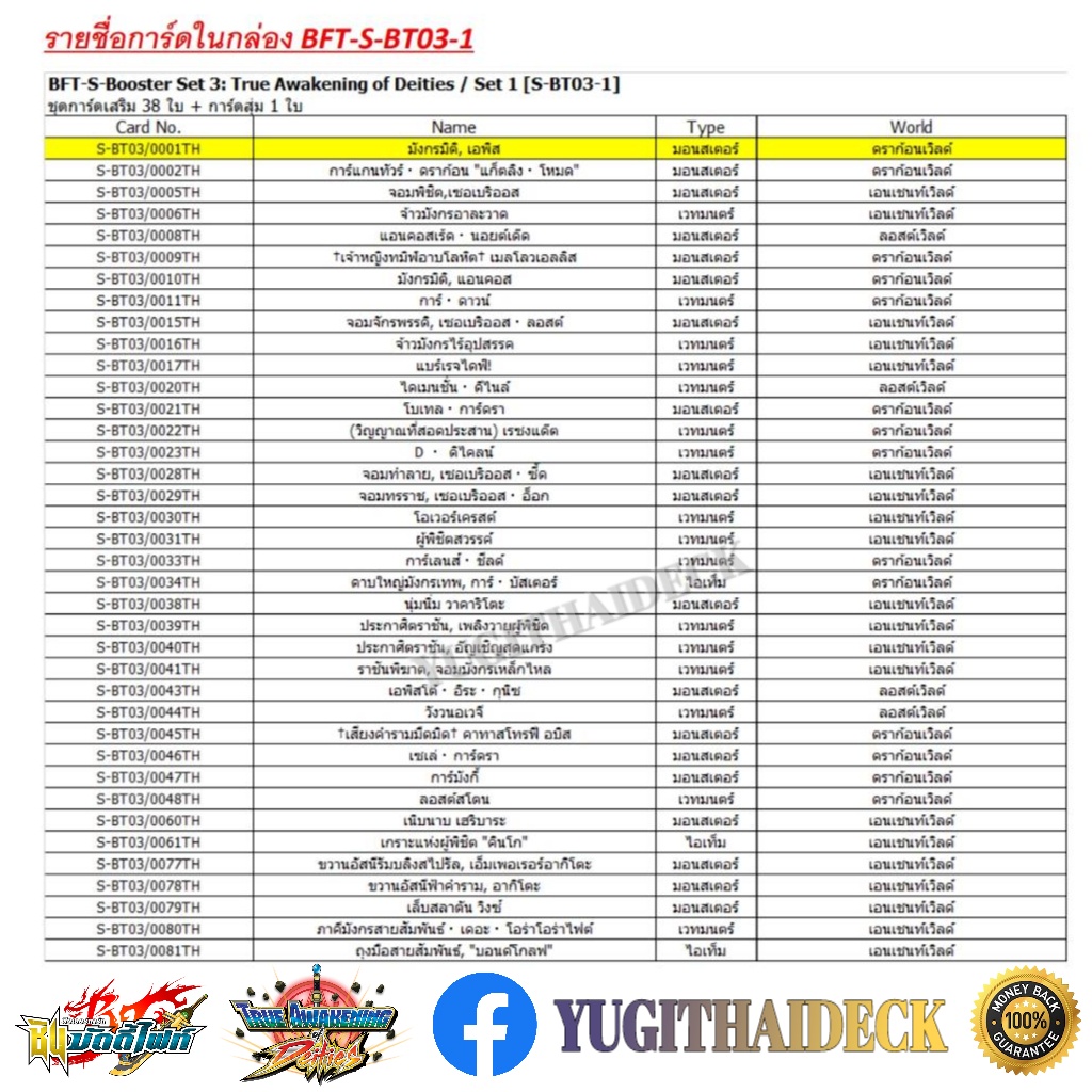 ชินบัดดี้ไฟท์ S-Booster 03 แบบยกกล่อง/แยกใบ (BFT-S-BT03-1) (BFT-S-BT03-2)
