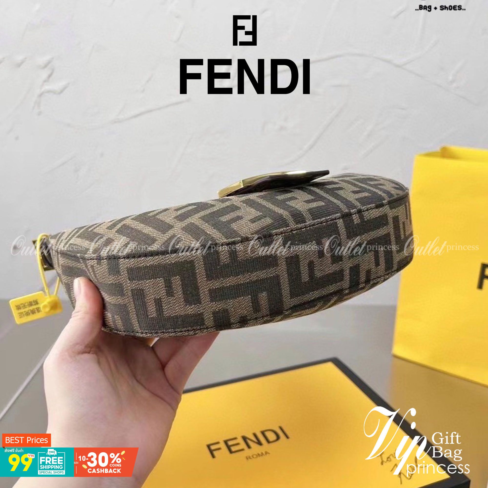 VIP GIFT 】Fendi Vintage Bag กระเป๋าสะพาย fendi มาใหม่ งานซิป วัสดุผ้าทอลายฟินดิอะไหล่สีทอง งานสวยดีไซน์เรียบหรู สวยตรงปกไม่จกตา อะไหล่ปั๊มทุกจุด สวยเก๋มากค่ะ